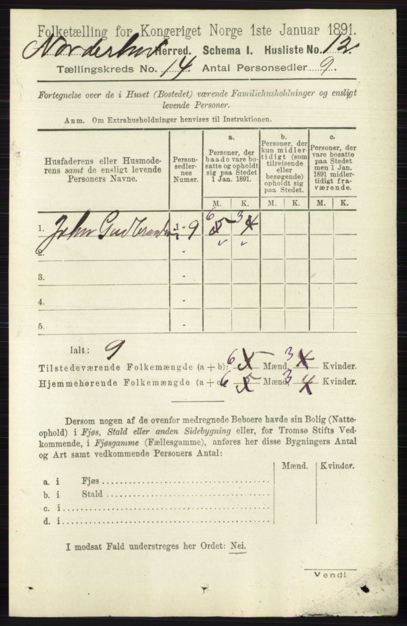 RA, 1891 census for 0613 Norderhov, 1891, p. 9306