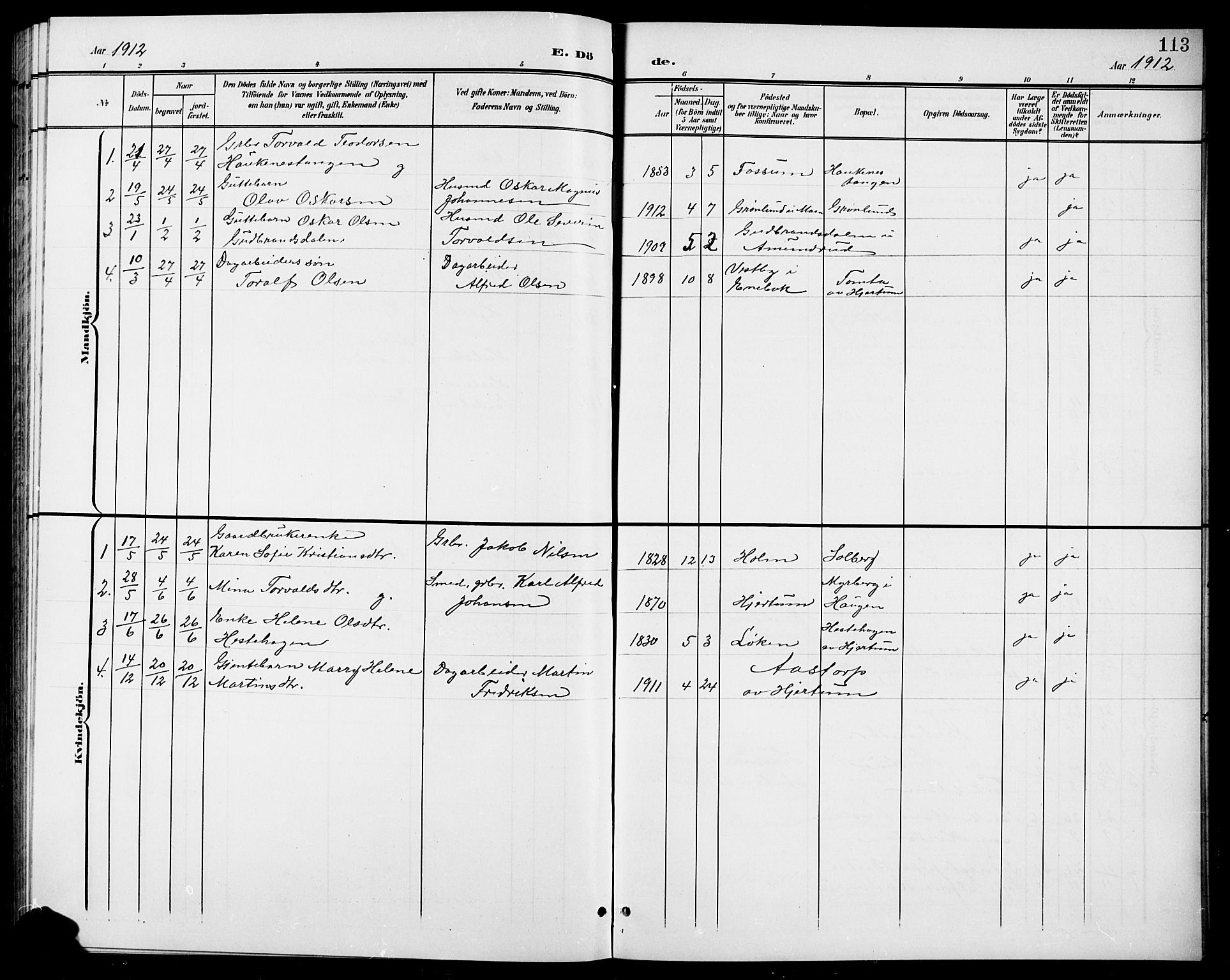 Spydeberg prestekontor Kirkebøker, AV/SAO-A-10924/G/Gb/L0001: Parish register (copy) no. II 1, 1901-1924, p. 113