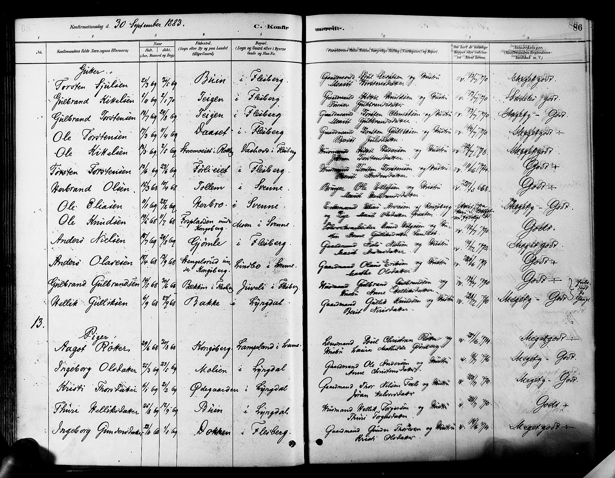 Flesberg kirkebøker, SAKO/A-18/F/Fa/L0008: Parish register (official) no. I 8, 1879-1899, p. 86
