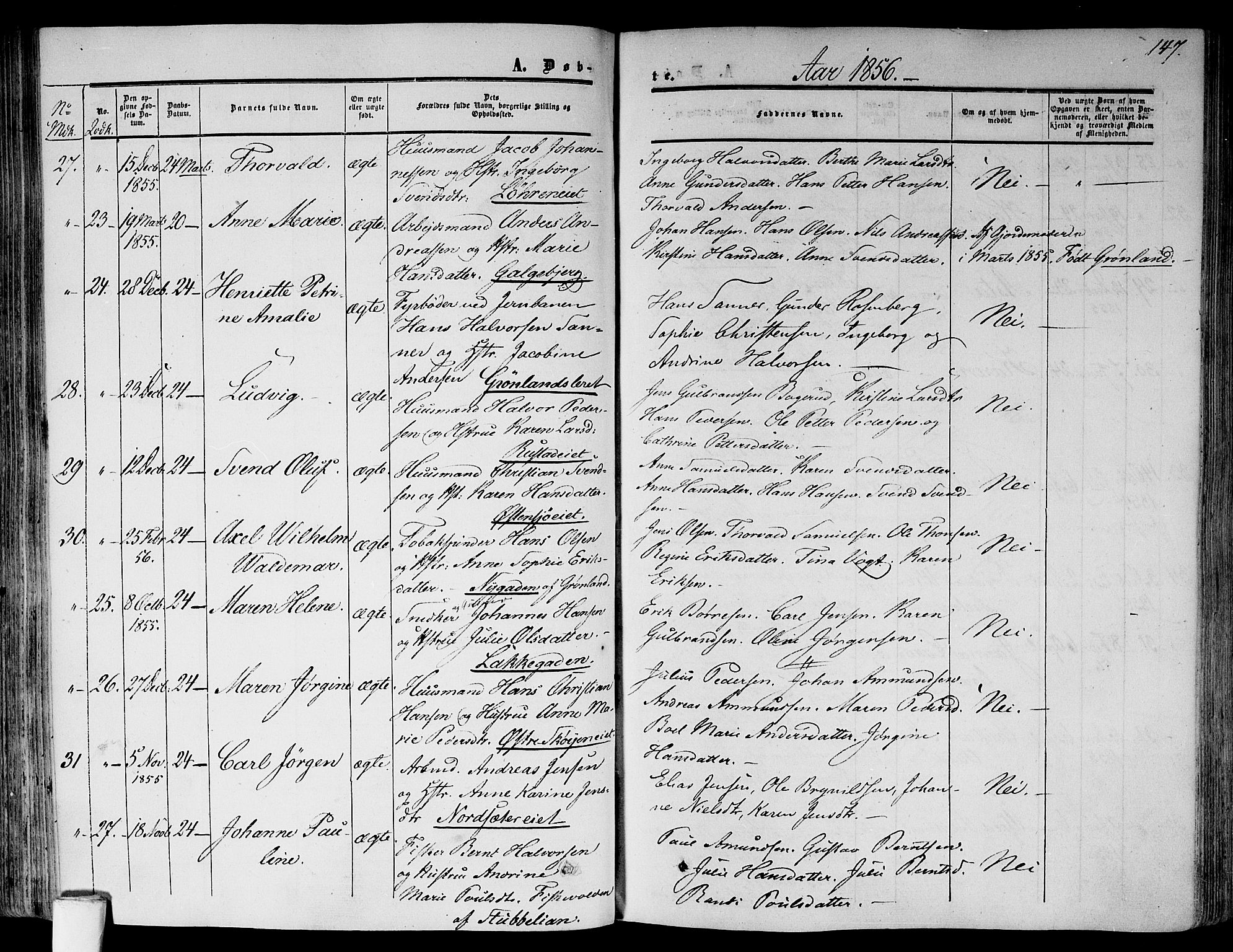 Gamlebyen prestekontor Kirkebøker, AV/SAO-A-10884/F/Fa/L0004: Parish register (official) no. 4, 1850-1857, p. 147