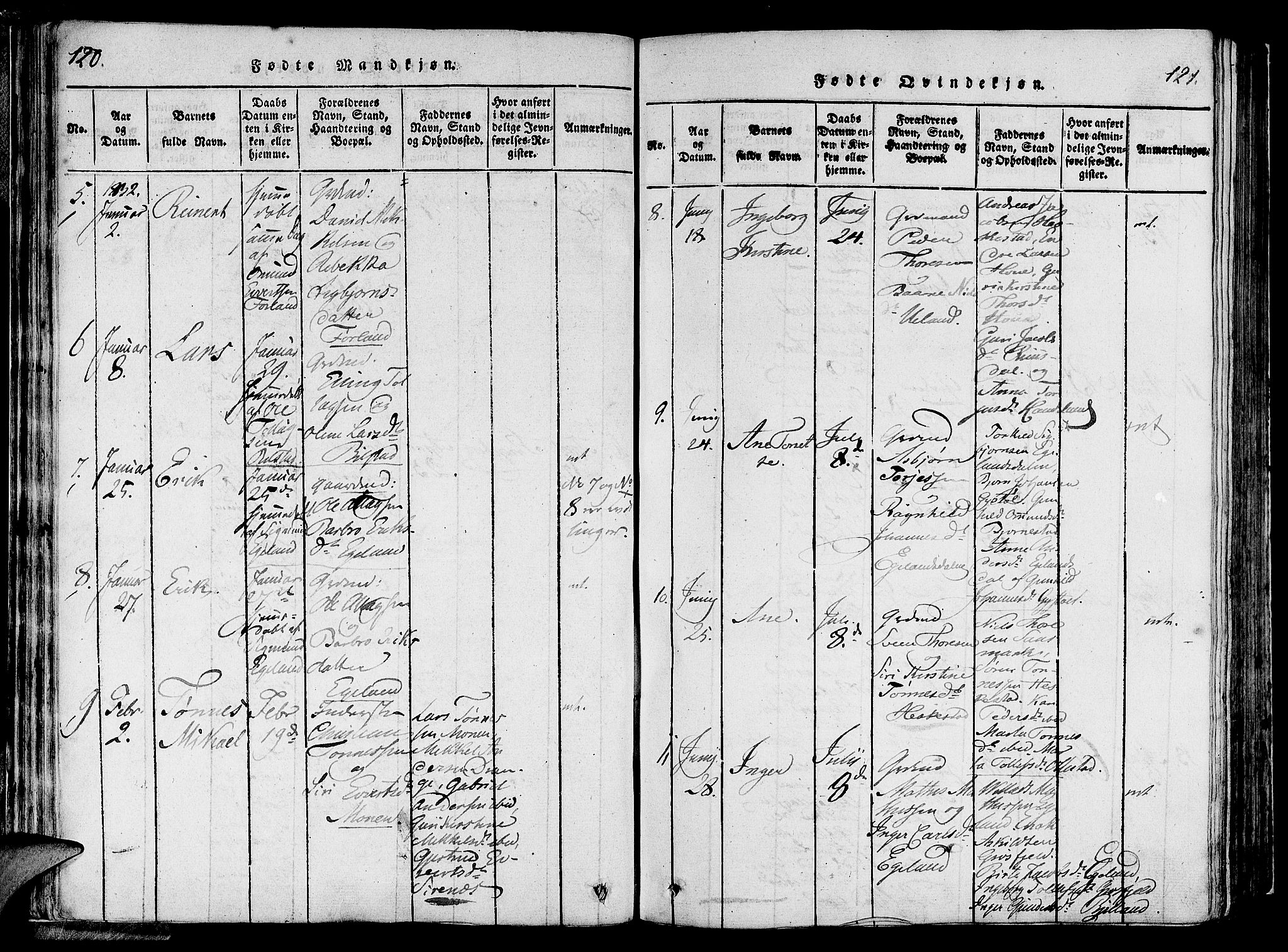 Lund sokneprestkontor, AV/SAST-A-101809/S06/L0006: Parish register (official) no. A 6, 1816-1839, p. 120-121