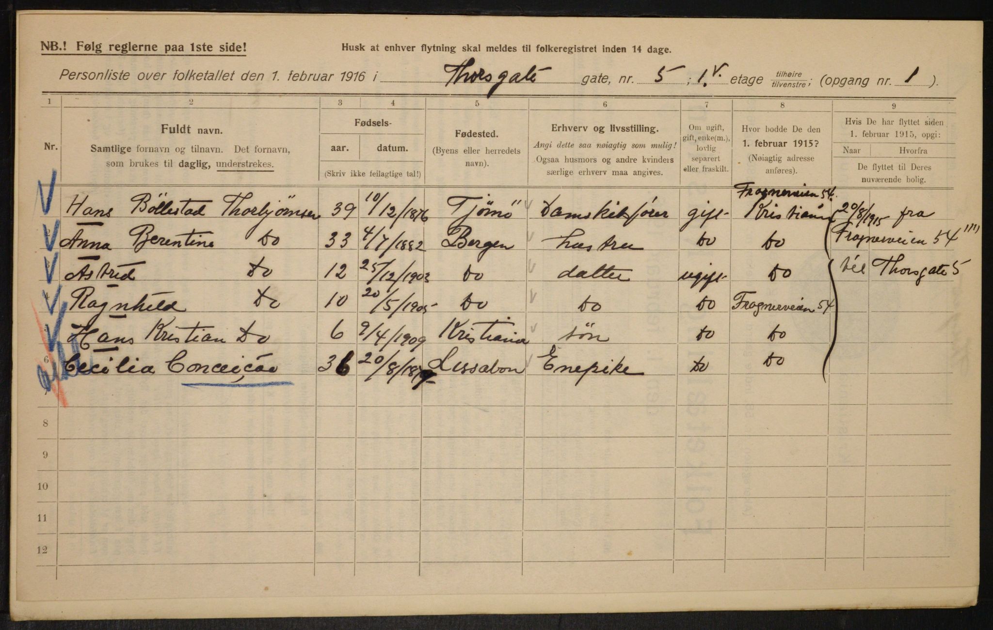 OBA, Municipal Census 1916 for Kristiania, 1916, p. 117619