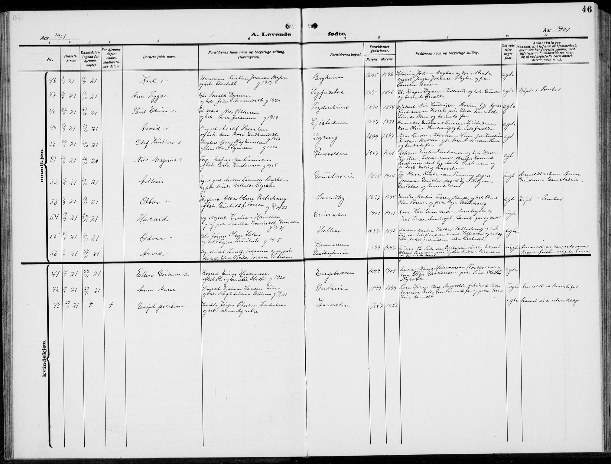 Romedal prestekontor, SAH/PREST-004/L/L0014: Parish register (copy) no. 14, 1915-1939, p. 46