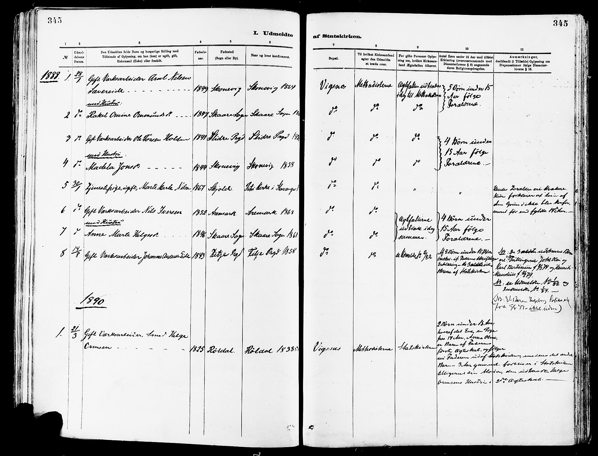 Avaldsnes sokneprestkontor, AV/SAST-A -101851/H/Ha/Haa/L0015: Parish register (official) no. A 15, 1880-1906, p. 345