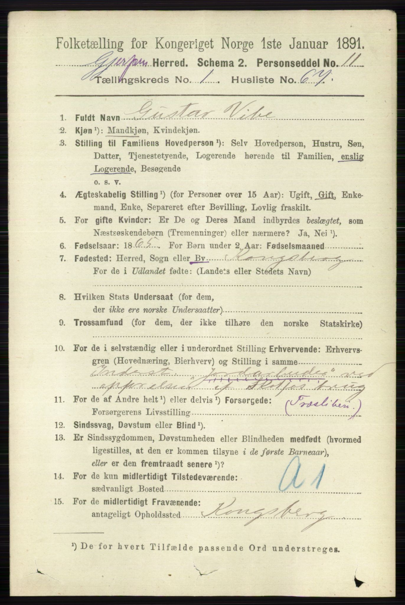 RA, 1891 census for 0812 Gjerpen, 1891, p. 639