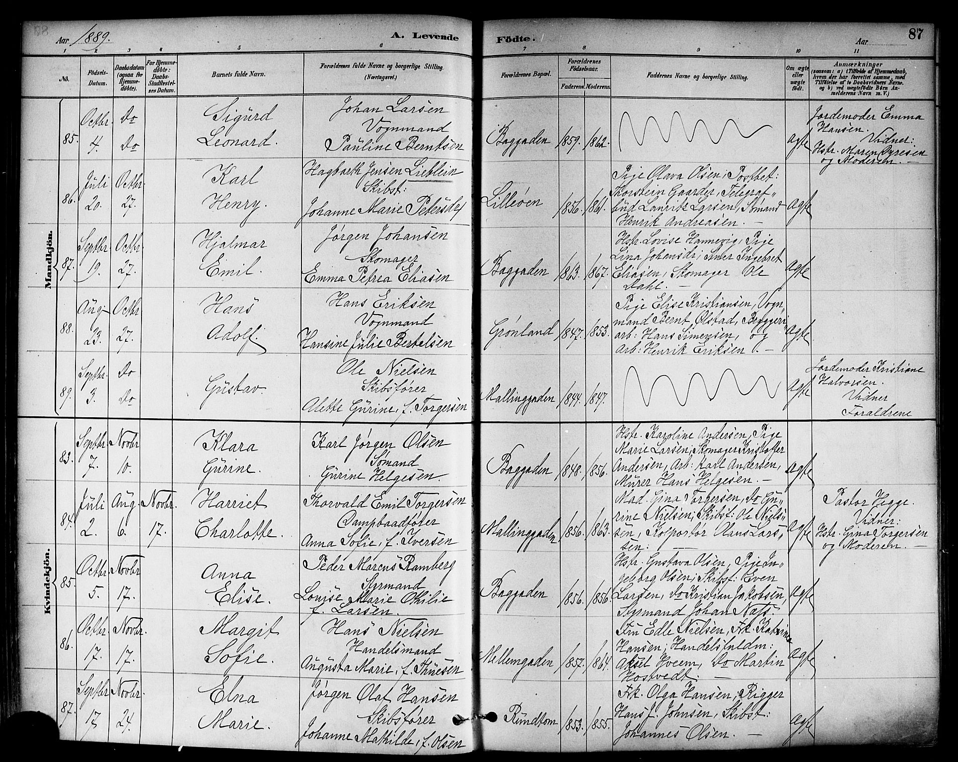 Strømsø kirkebøker, AV/SAKO-A-246/F/Fa/L0023: Parish register (official) no. I 23, 1885-1894, p. 87