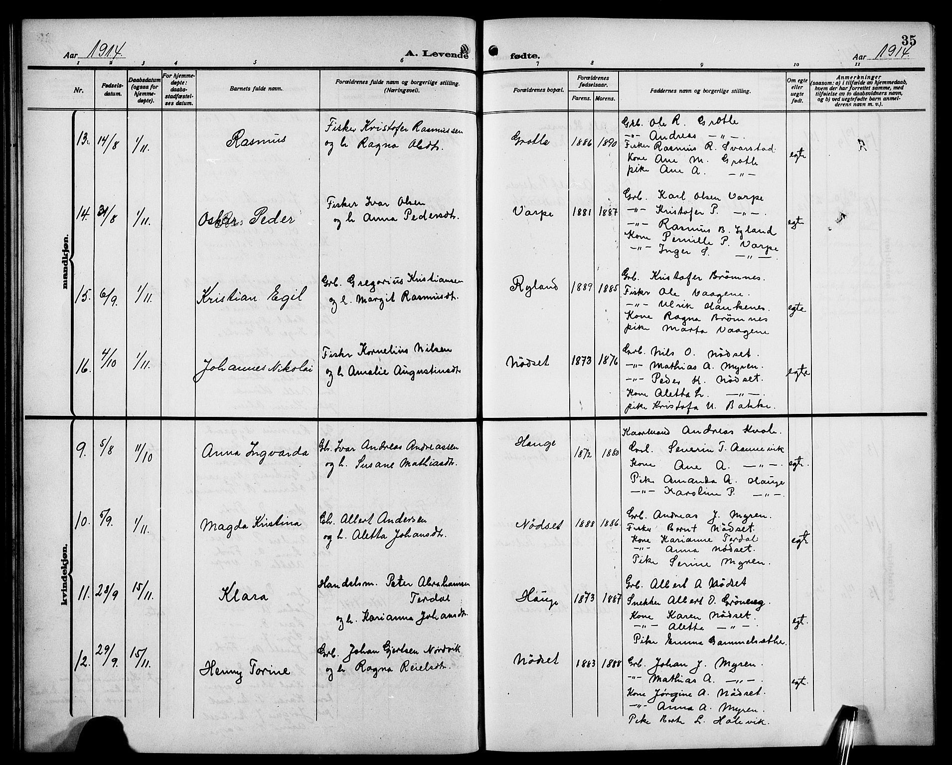 Bremanger sokneprestembete, AV/SAB-A-82201/H/Hab/Habc/L0001: Parish register (copy) no. C 1, 1908-1919, p. 35