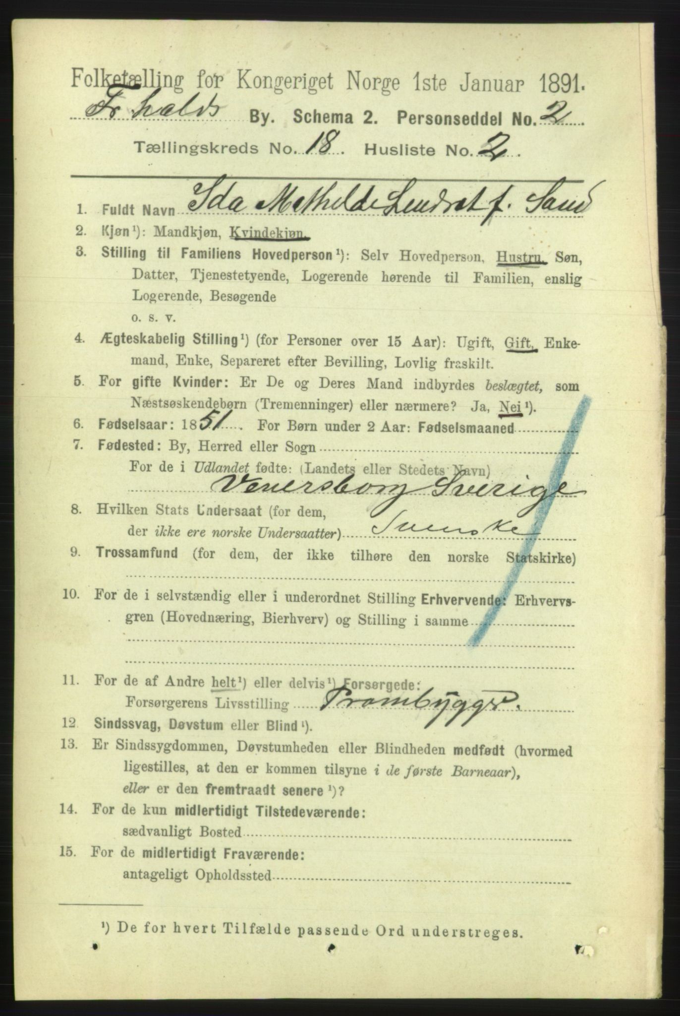 RA, 1891 census for 0101 Fredrikshald, 1891, p. 11371