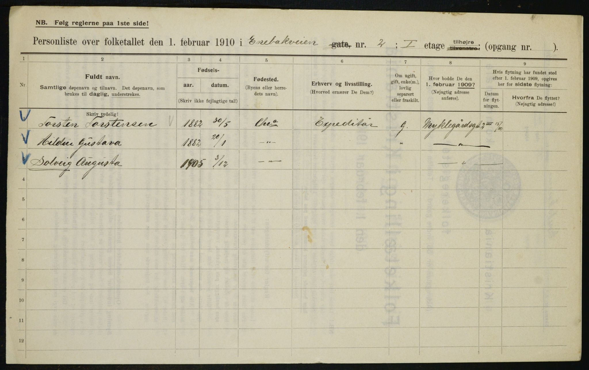 OBA, Municipal Census 1910 for Kristiania, 1910, p. 19213