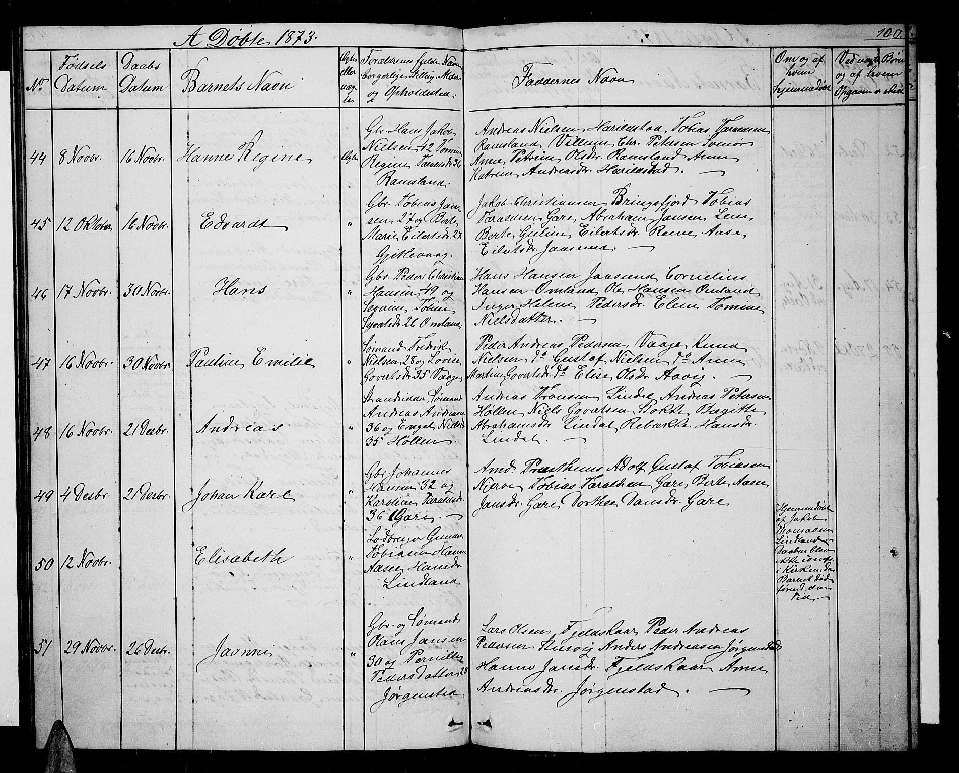 Sør-Audnedal sokneprestkontor, SAK/1111-0039/F/Fb/Fba/L0002: Parish register (copy) no. B 2, 1853-1878, p. 100