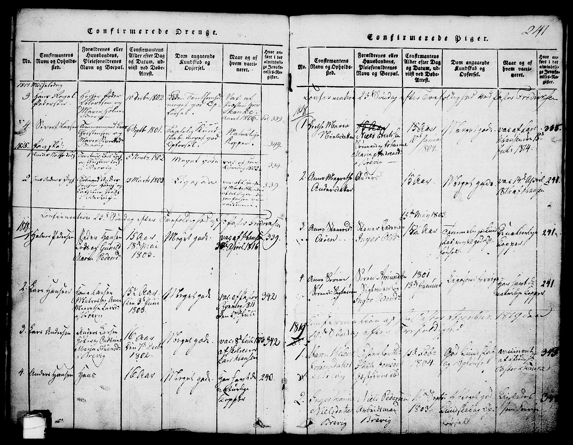 Brevik kirkebøker, SAKO/A-255/G/Ga/L0001: Parish register (copy) no. 1, 1814-1845, p. 241