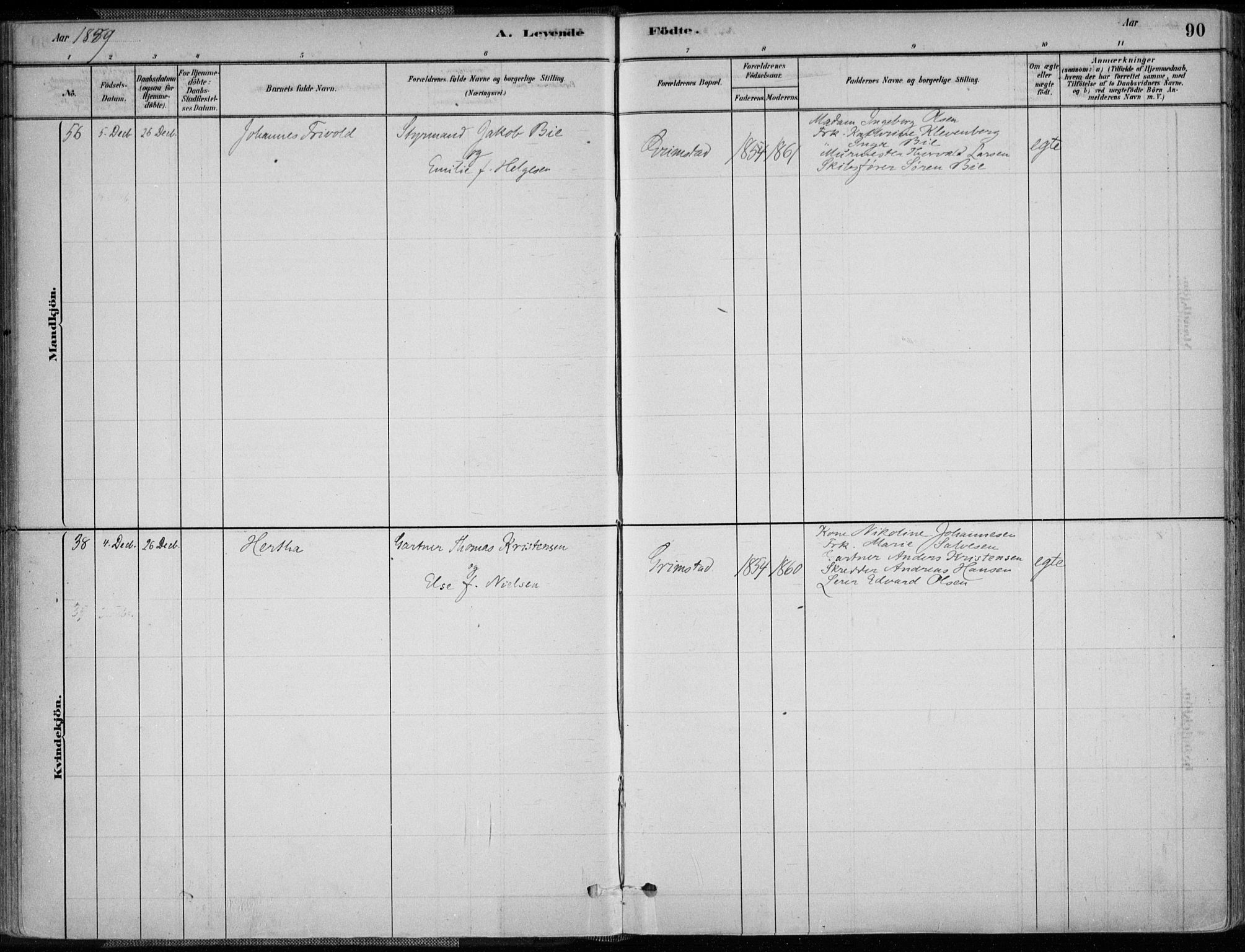 Grimstad sokneprestkontor, AV/SAK-1111-0017/F/Fa/L0003: Parish register (official) no. A 2, 1882-1912, p. 90