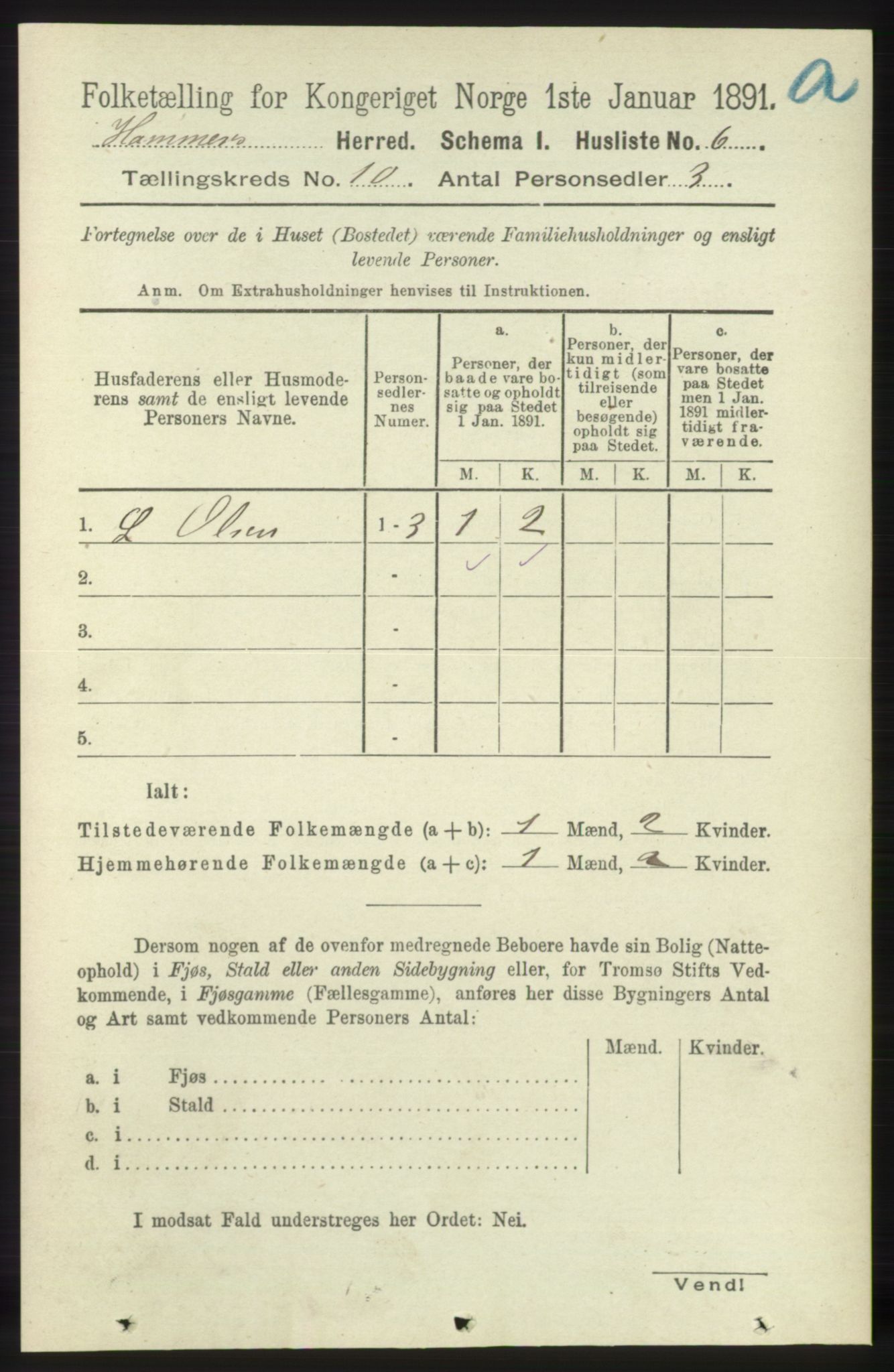 RA, 1891 census for 1254 Hamre, 1891, p. 2739