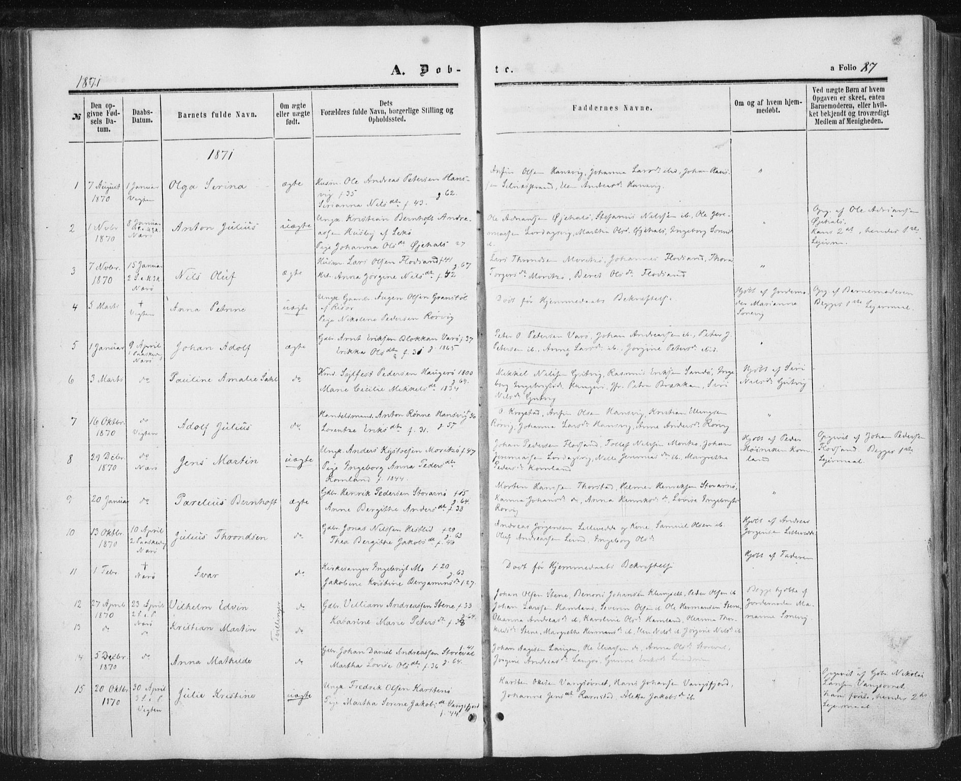 Ministerialprotokoller, klokkerbøker og fødselsregistre - Nord-Trøndelag, SAT/A-1458/784/L0670: Parish register (official) no. 784A05, 1860-1876, p. 87