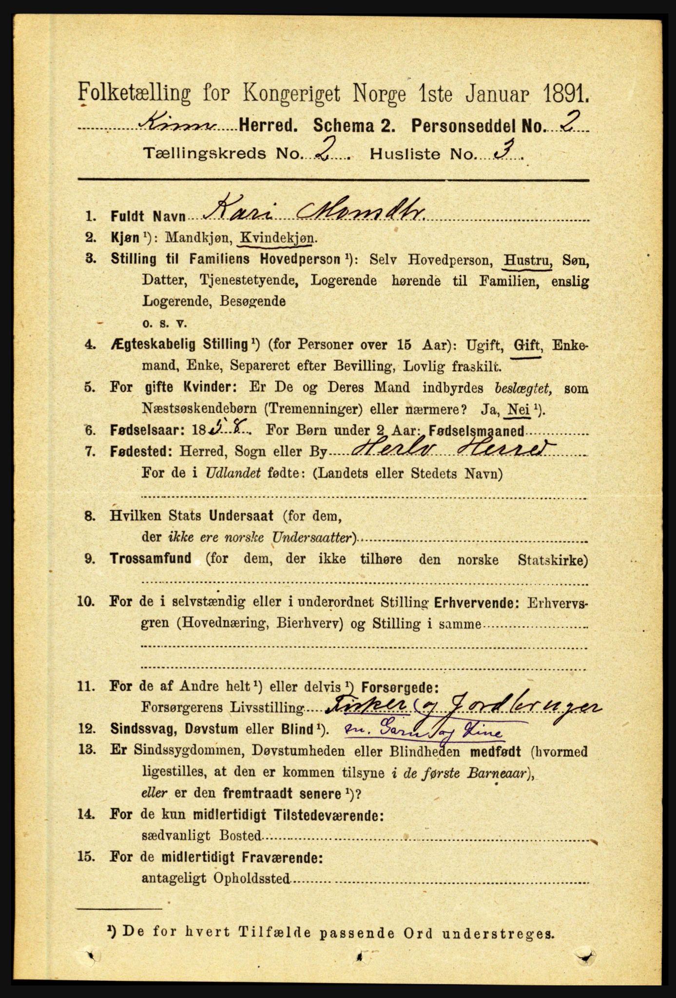 RA, 1891 census for 1437 Kinn, 1891, p. 548