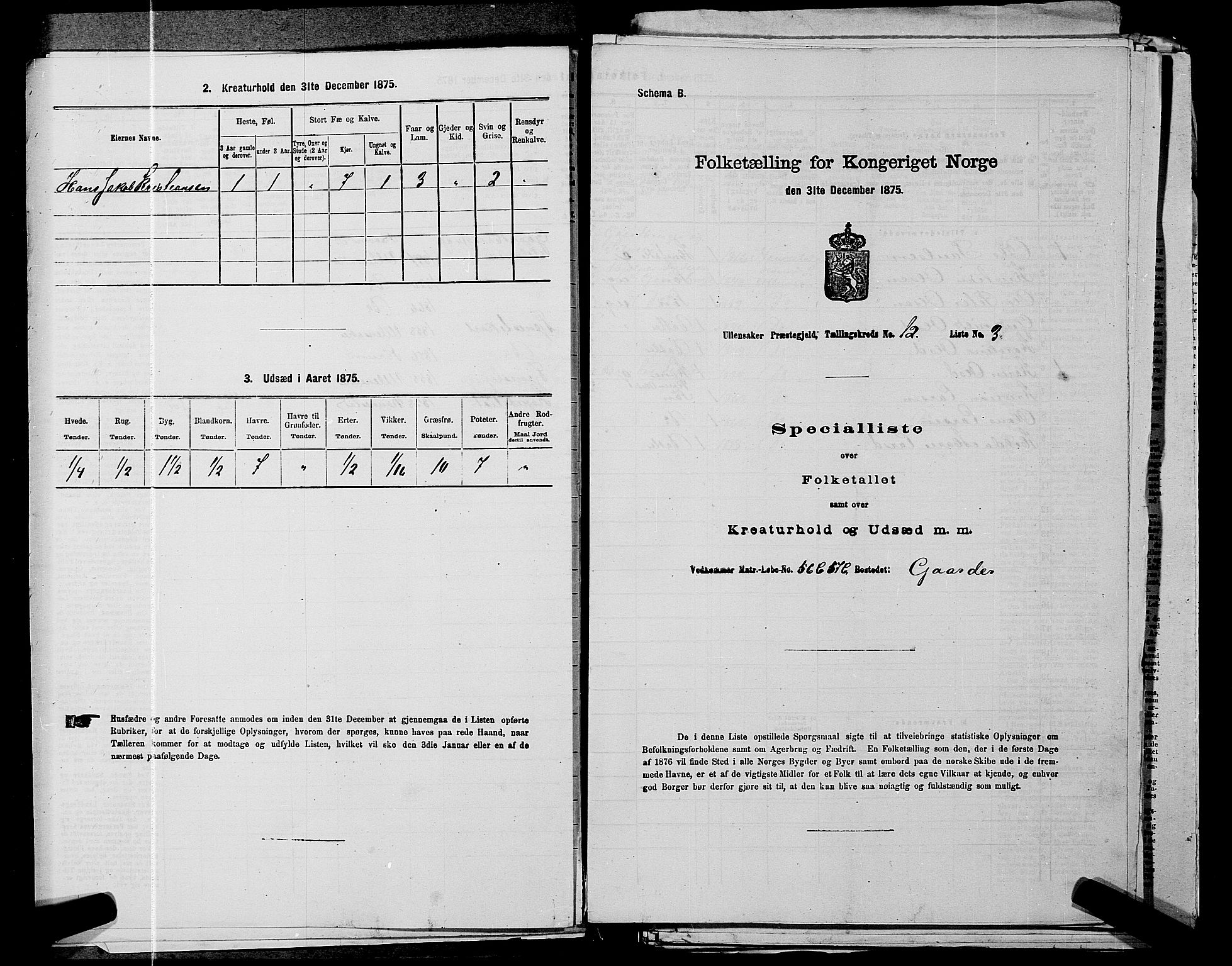 RA, 1875 census for 0235P Ullensaker, 1875, p. 1819