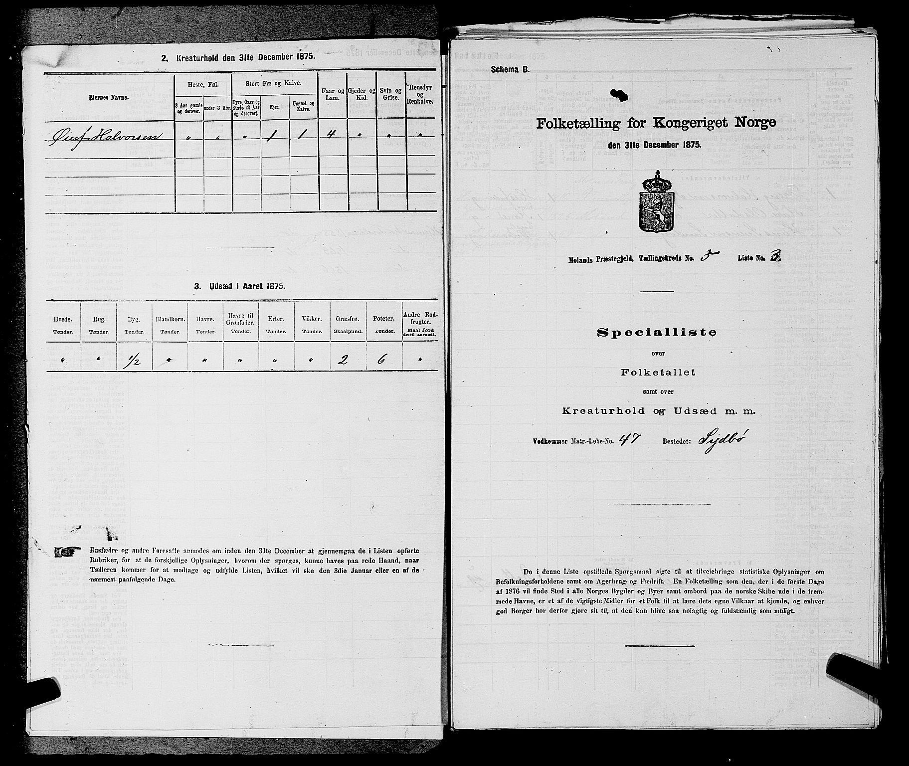 SAKO, 1875 census for 0831P Moland, 1875, p. 445