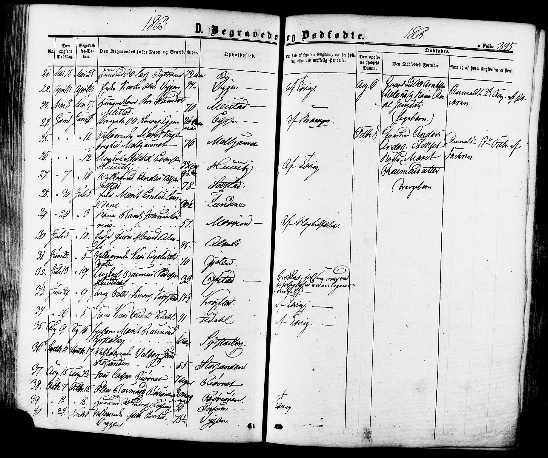 Ministerialprotokoller, klokkerbøker og fødselsregistre - Sør-Trøndelag, SAT/A-1456/665/L0772: Parish register (official) no. 665A07, 1856-1878, p. 395