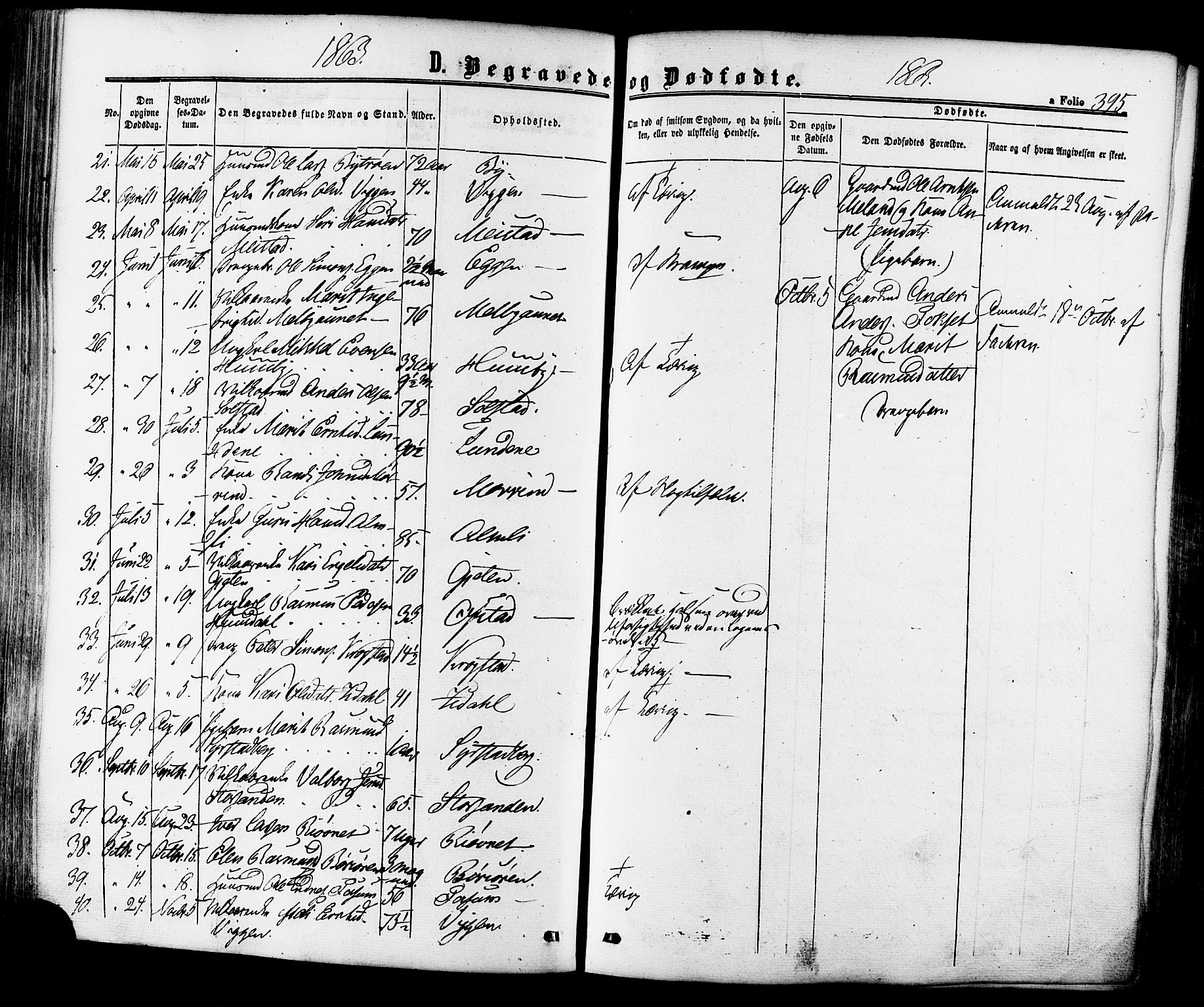 Ministerialprotokoller, klokkerbøker og fødselsregistre - Sør-Trøndelag, AV/SAT-A-1456/665/L0772: Parish register (official) no. 665A07, 1856-1878, p. 395