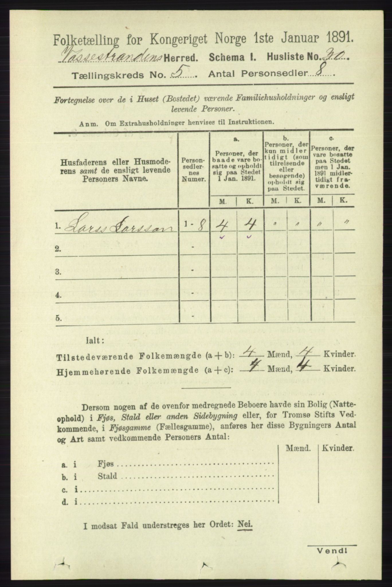 RA, 1891 census for 1236 Vossestrand, 1891, p. 1880