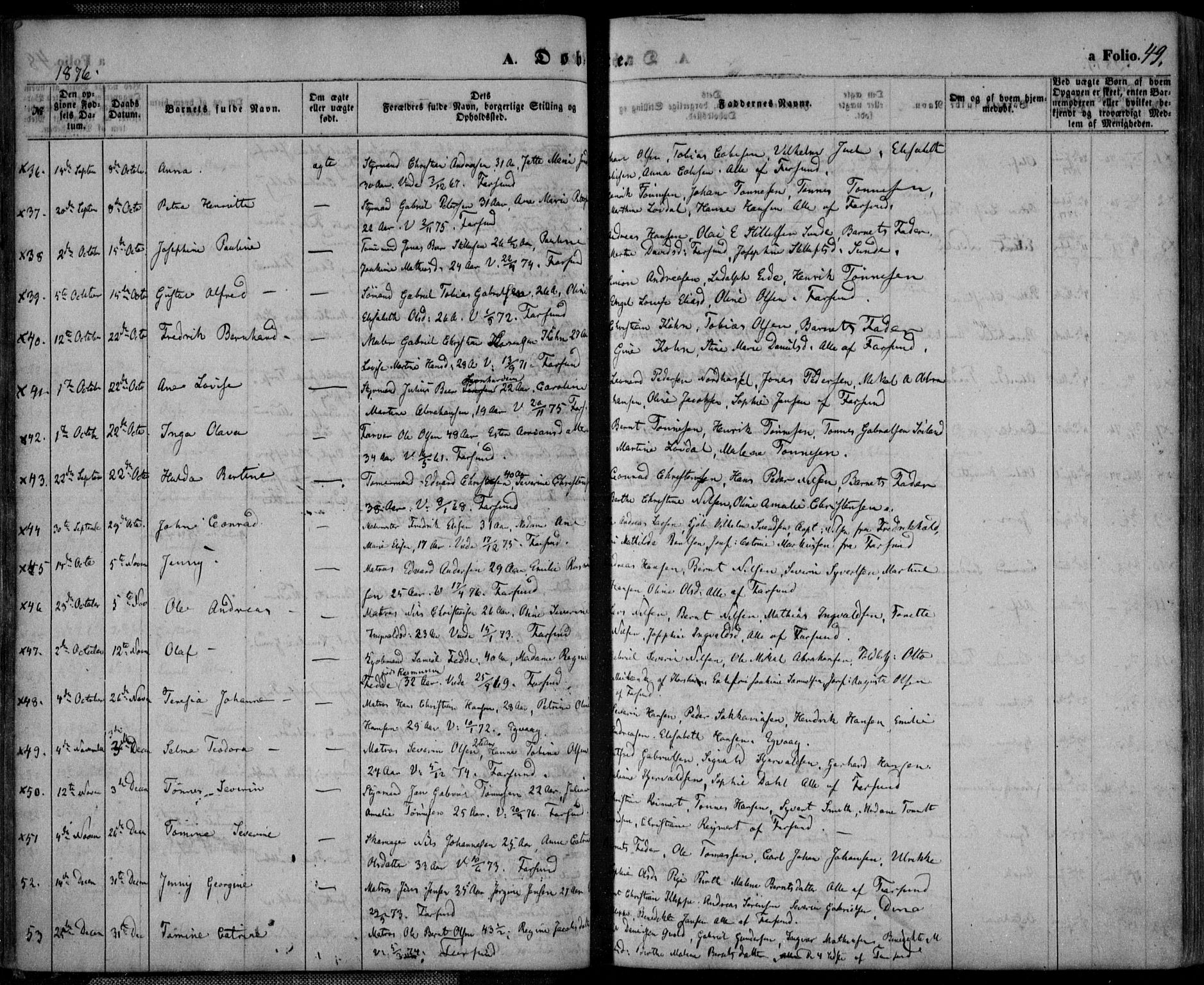 Farsund sokneprestkontor, SAK/1111-0009/F/Fa/L0005: Parish register (official) no. A 5, 1863-1886, p. 49