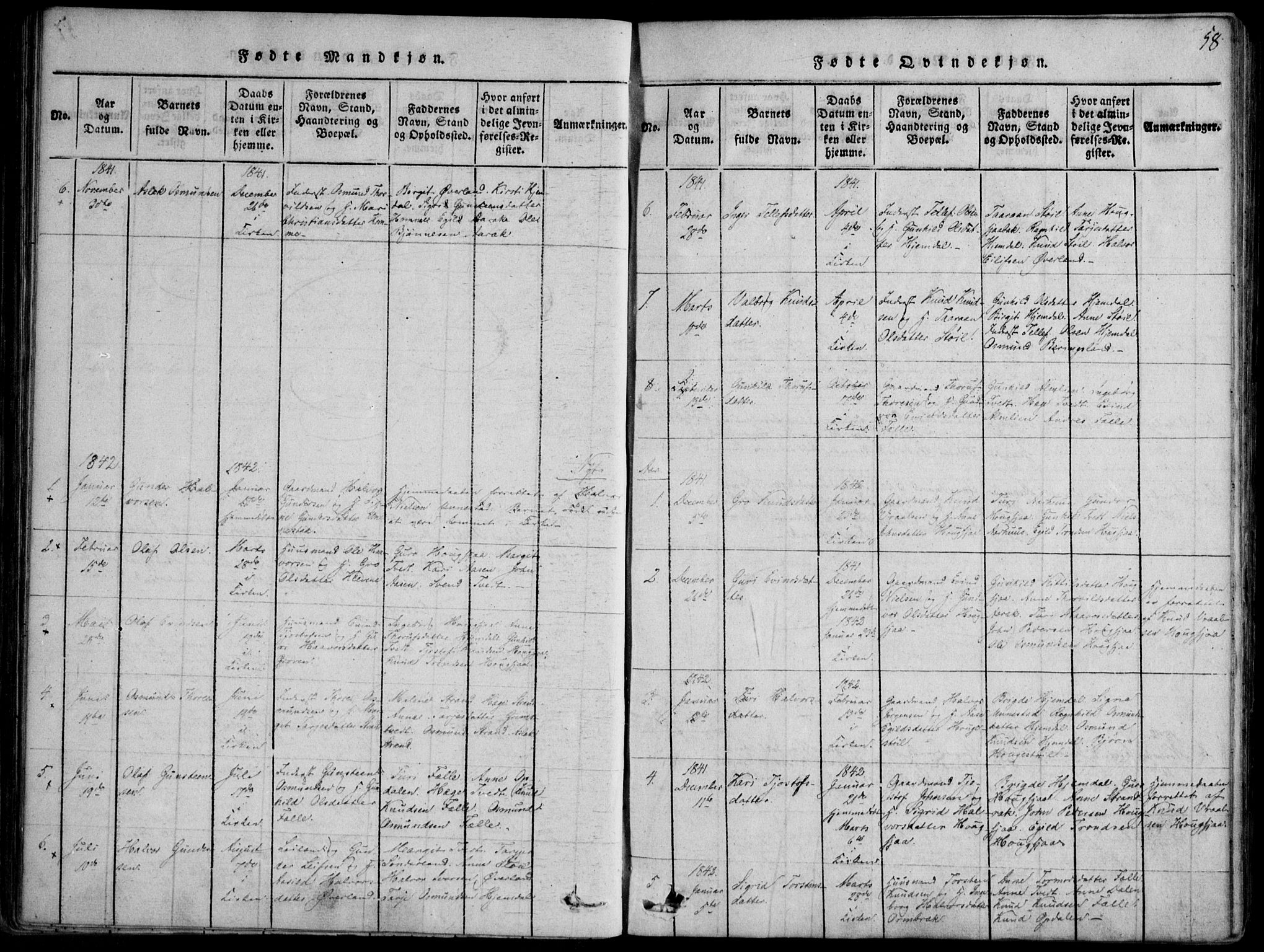 Nissedal kirkebøker, SAKO/A-288/F/Fb/L0001: Parish register (official) no. II 1, 1814-1845, p. 58