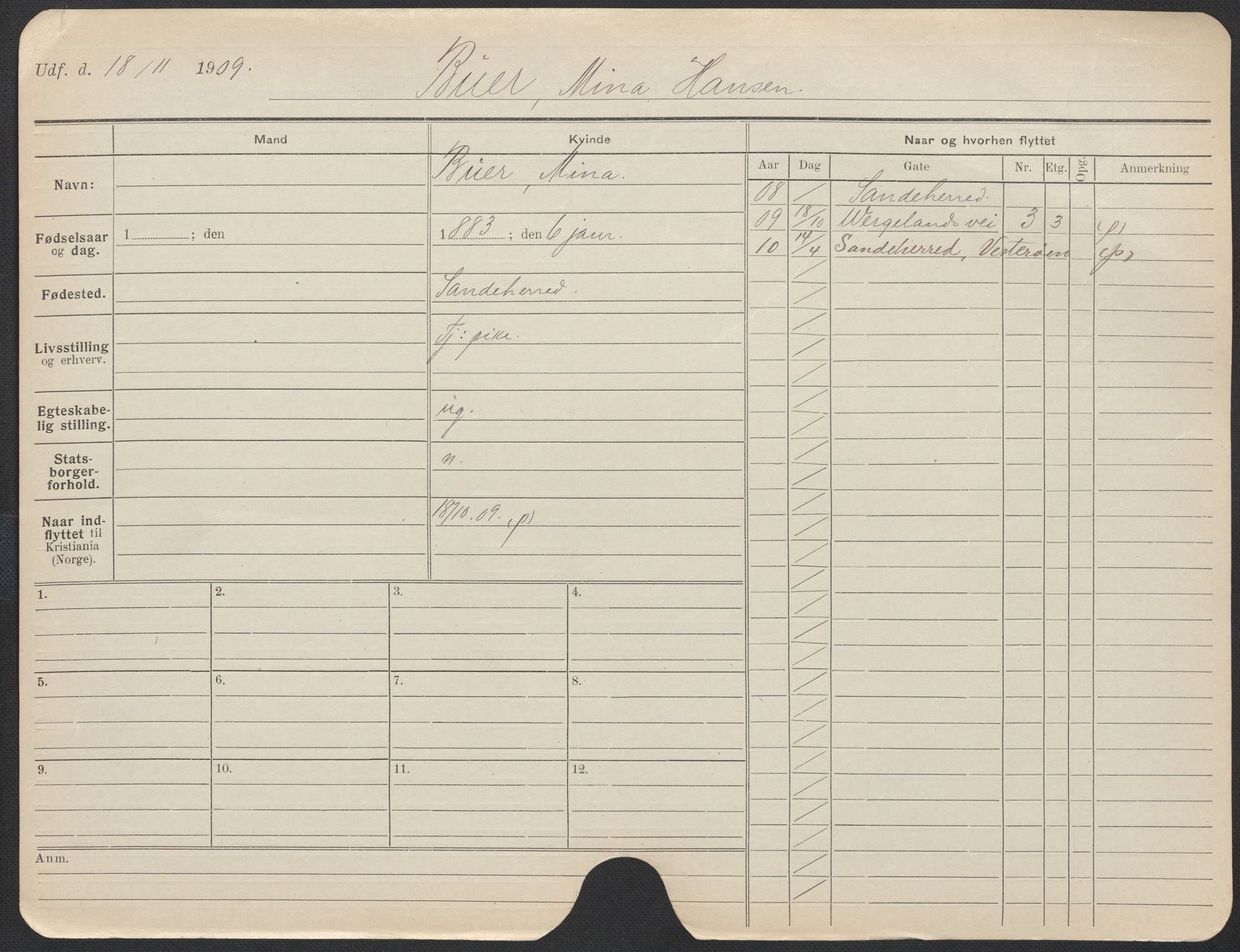 Oslo folkeregister, Registerkort, AV/SAO-A-11715/F/Fa/Fac/L0013: Kvinner, 1906-1914, p. 948a