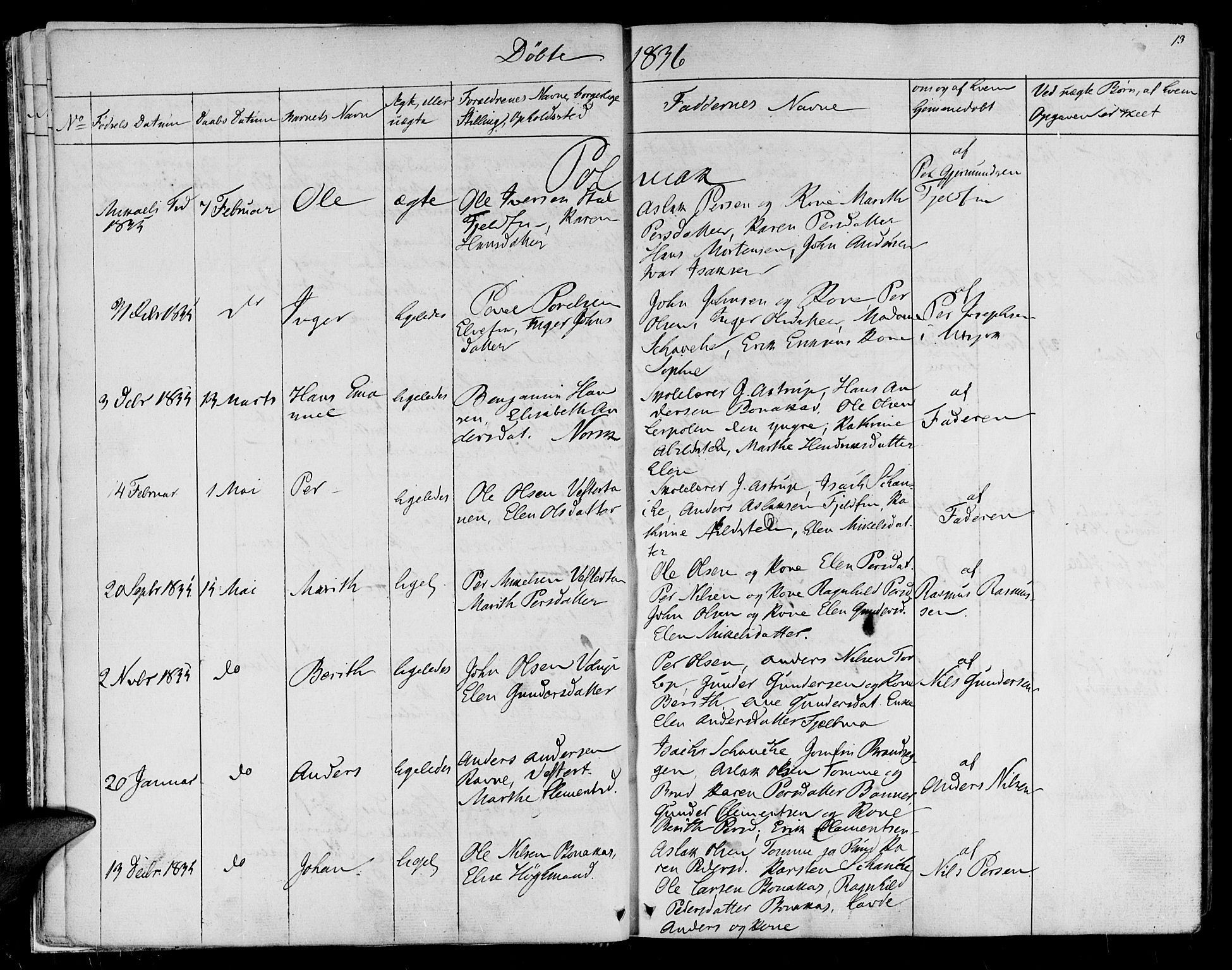 Lebesby sokneprestkontor, SATØ/S-1353/H/Ha/L0003kirke: Parish register (official) no. 3, 1833-1852, p. 13