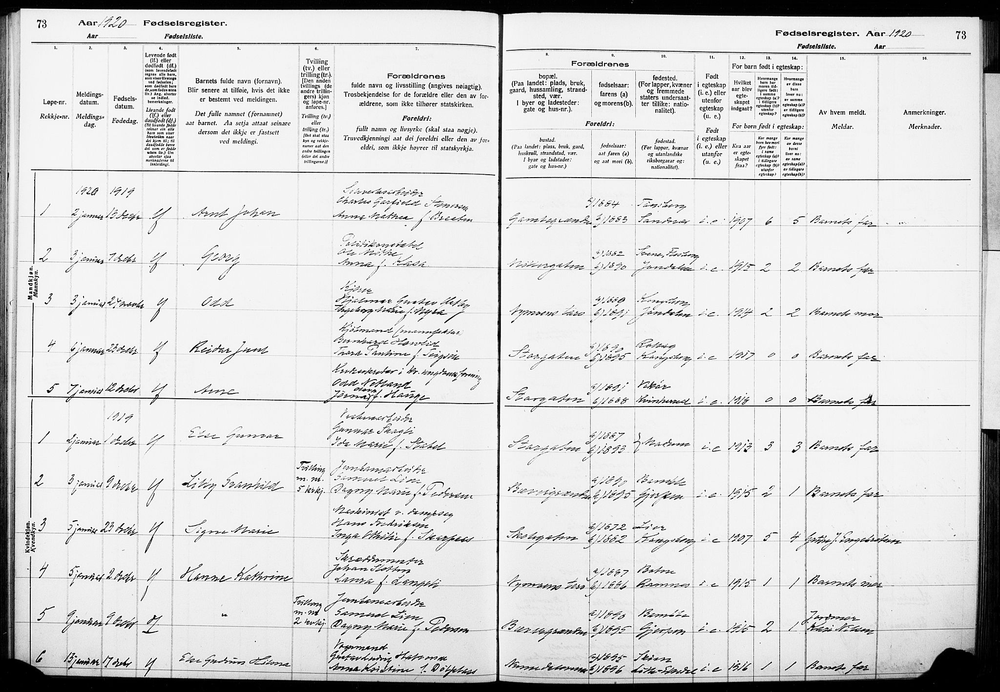 Kongsberg kirkebøker, AV/SAKO-A-22/J/Ja/L0001: Birth register no. I 1, 1916-1927, p. 73