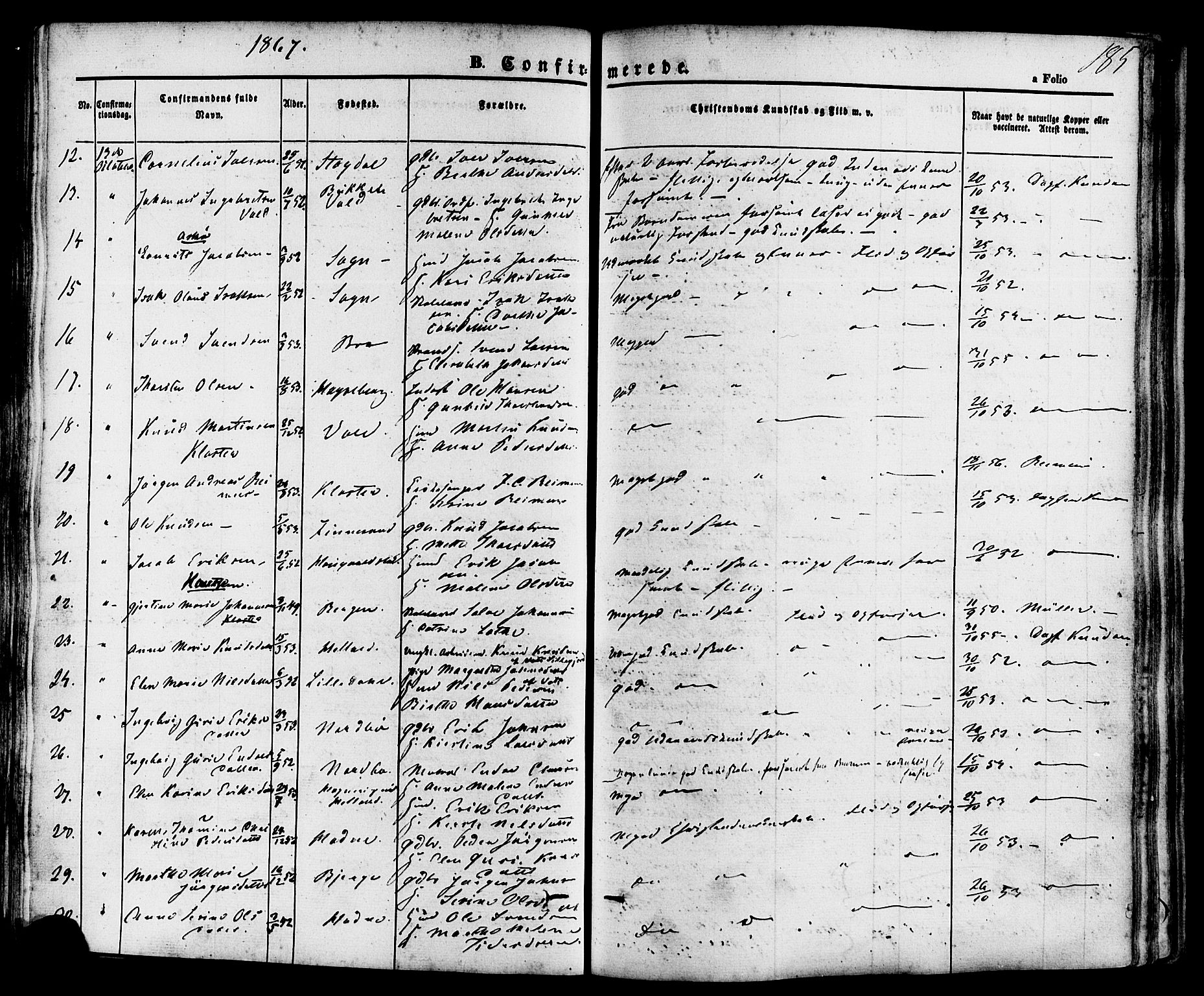 Rennesøy sokneprestkontor, AV/SAST-A -101827/H/Ha/Haa/L0006: Parish register (official) no. A 6, 1860-1878, p. 185