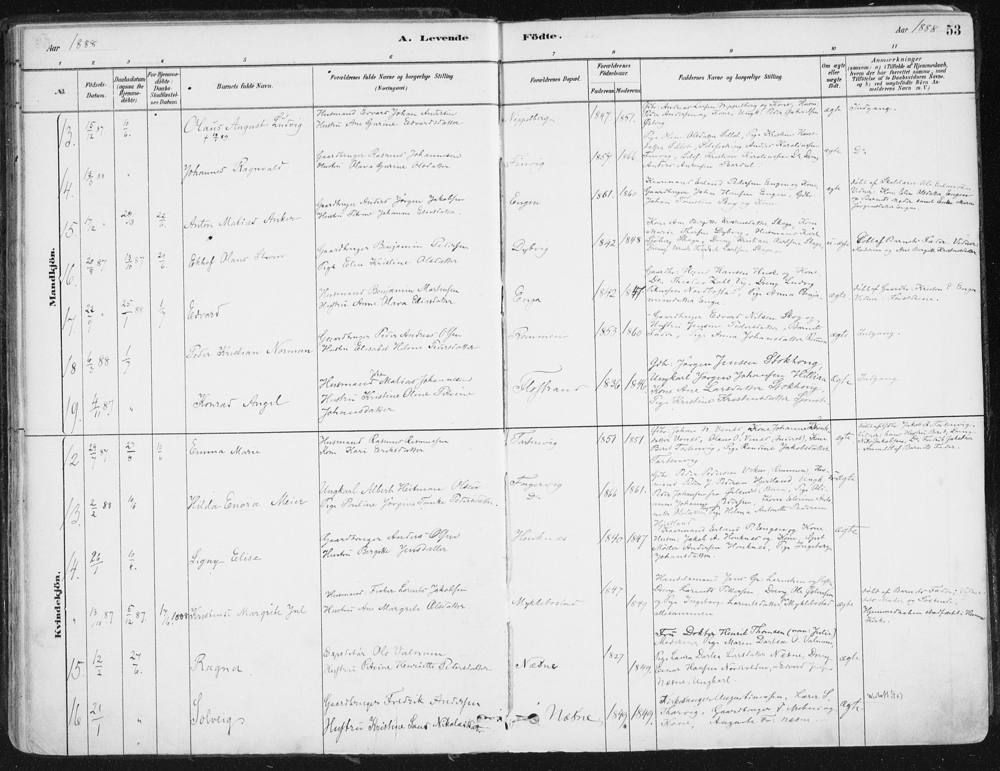 Ministerialprotokoller, klokkerbøker og fødselsregistre - Nordland, SAT/A-1459/838/L0552: Parish register (official) no. 838A10, 1880-1910, p. 53