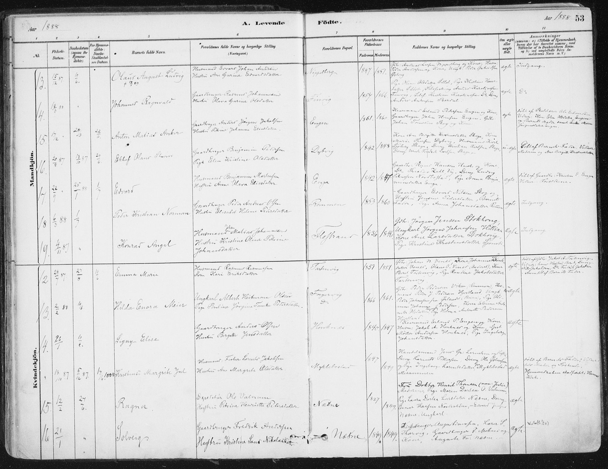 Ministerialprotokoller, klokkerbøker og fødselsregistre - Nordland, AV/SAT-A-1459/838/L0552: Parish register (official) no. 838A10, 1880-1910, p. 53