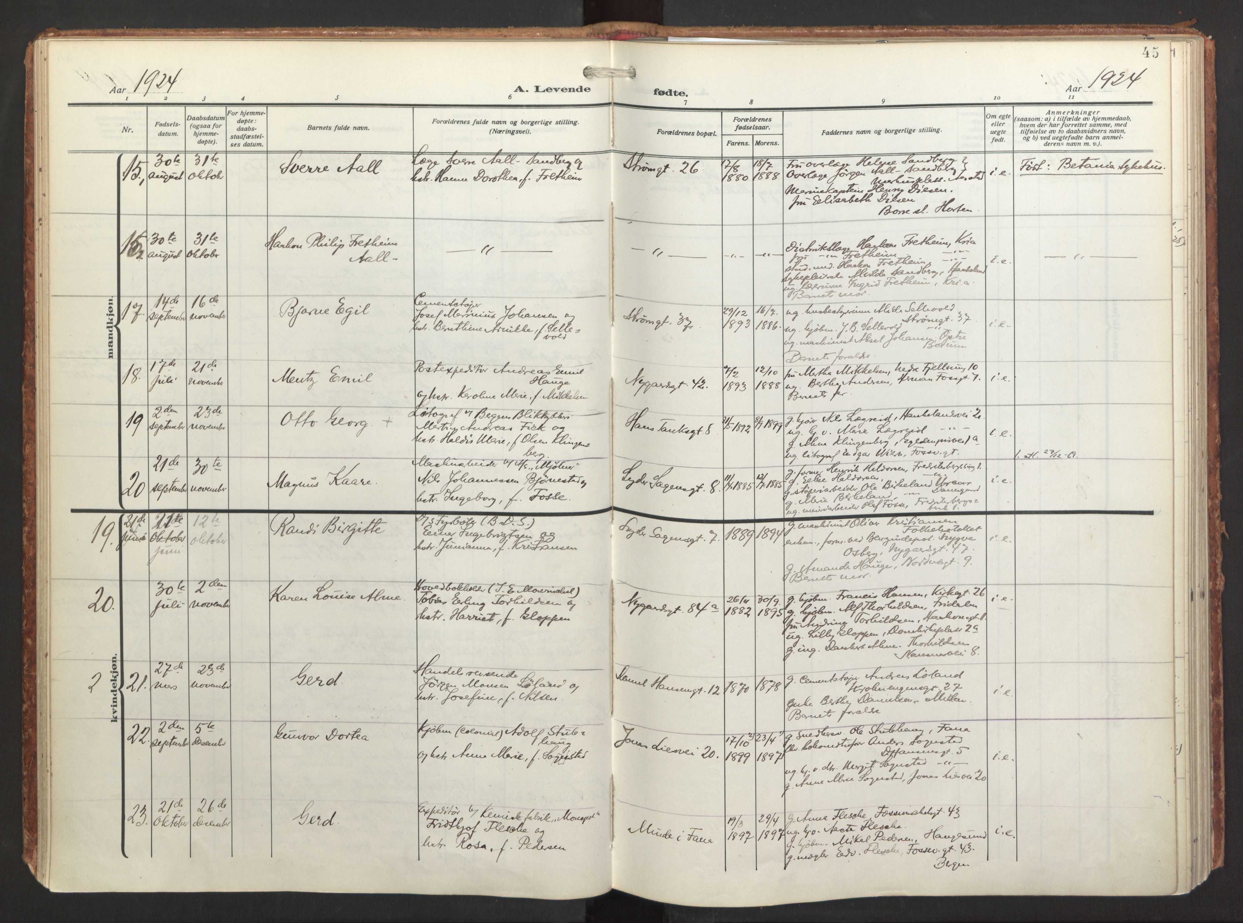 St. Jacob sokneprestembete, AV/SAB-A-78001/H/Haa/L0001: Parish register (official) no. A 1, 1917-1952, p. 45