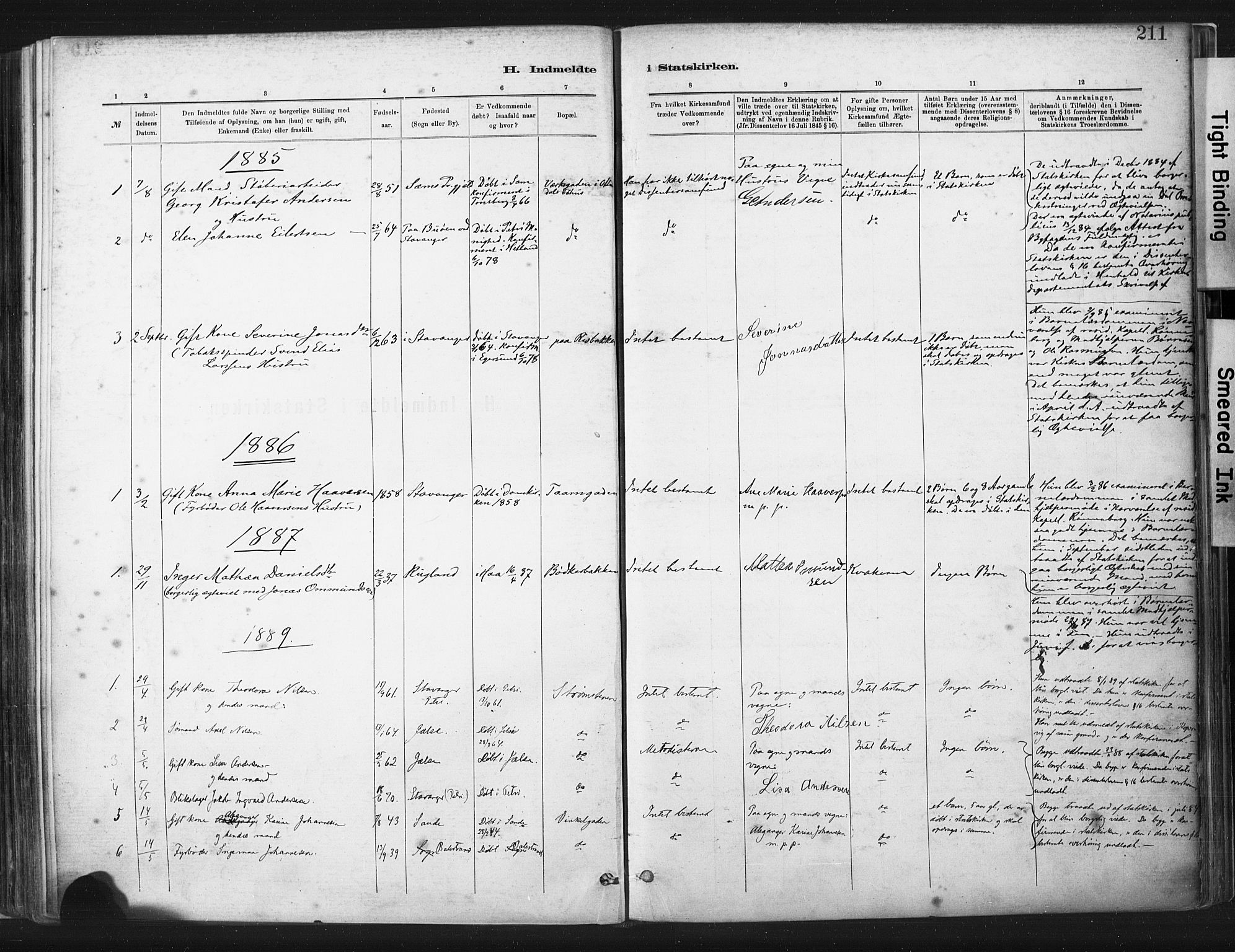 St. Johannes sokneprestkontor, SAST/A-101814/001/30/30BA/L0003: Parish register (official) no. A 3, 1885-1910, p. 211