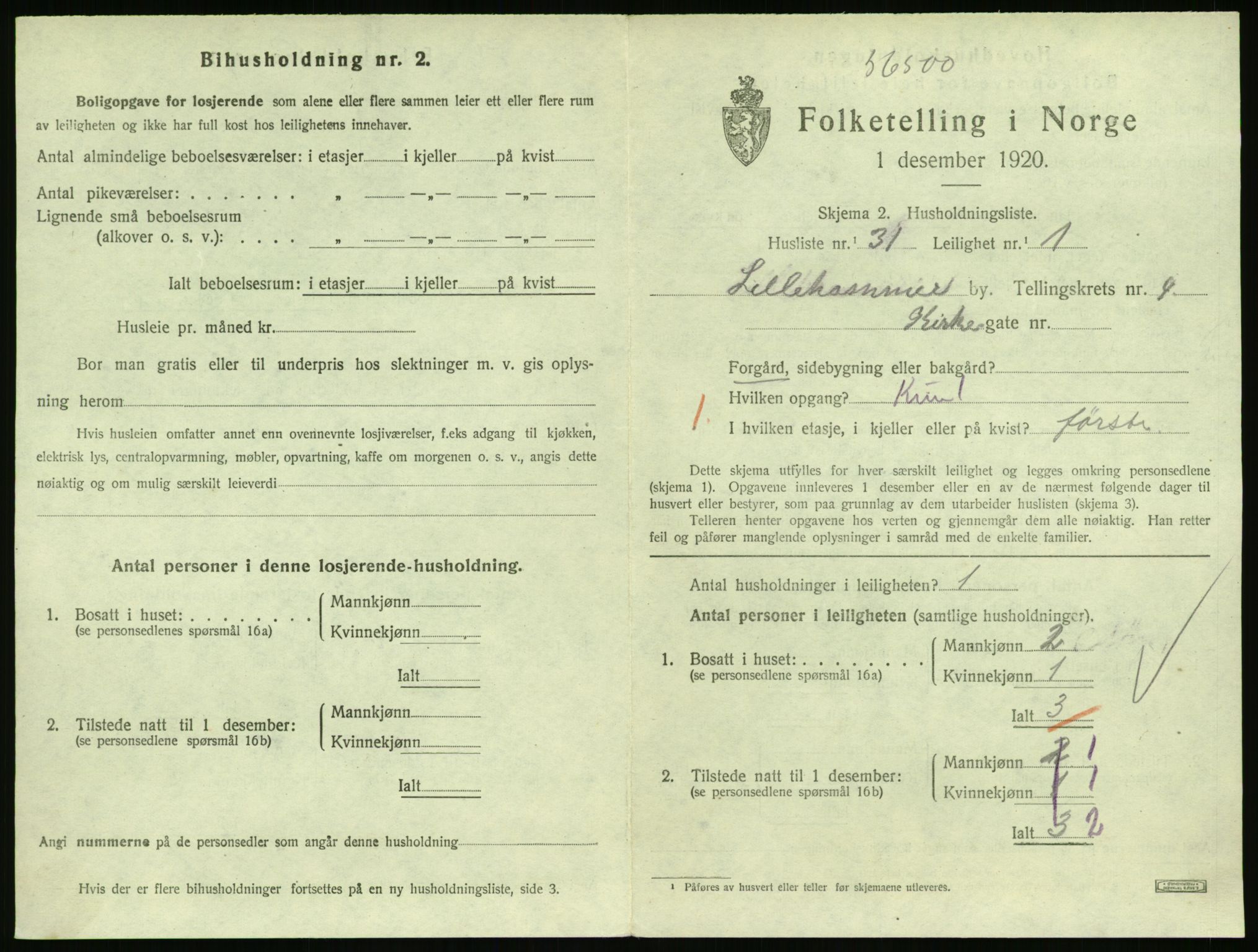 SAH, 1920 census for Lillehammer, 1920, p. 2050