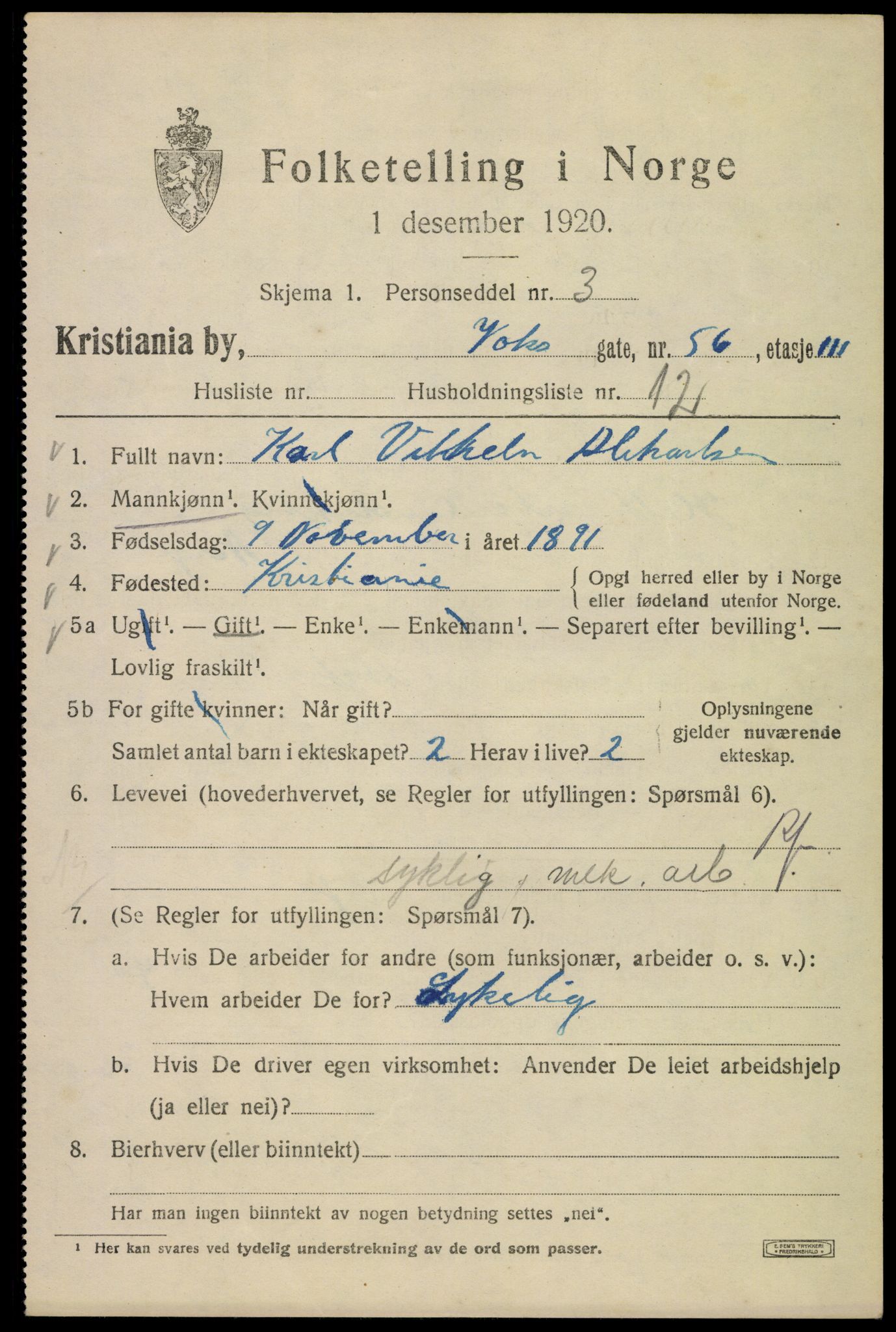 SAO, 1920 census for Kristiania, 1920, p. 642995