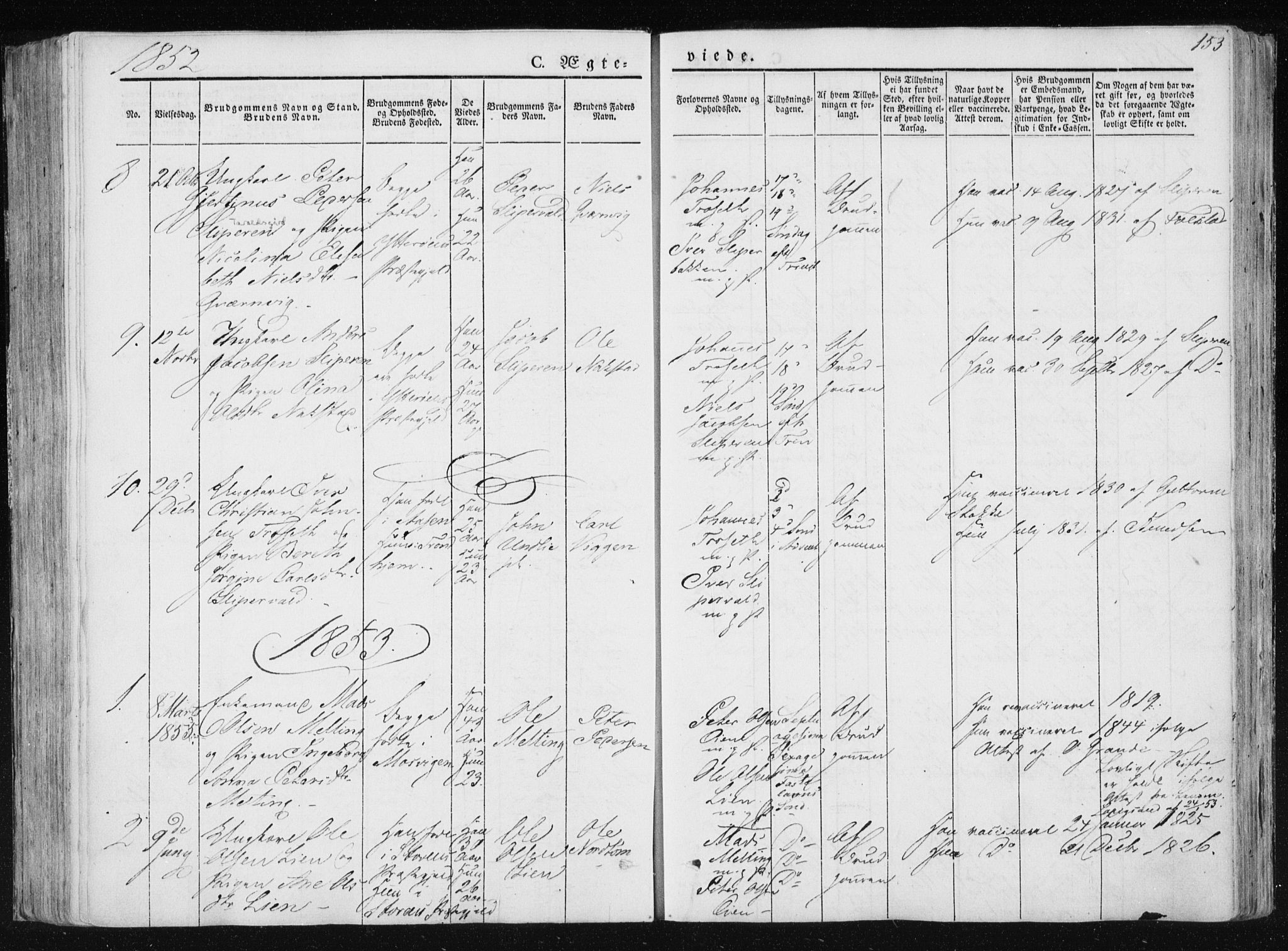 Ministerialprotokoller, klokkerbøker og fødselsregistre - Nord-Trøndelag, SAT/A-1458/733/L0323: Parish register (official) no. 733A02, 1843-1870, p. 153