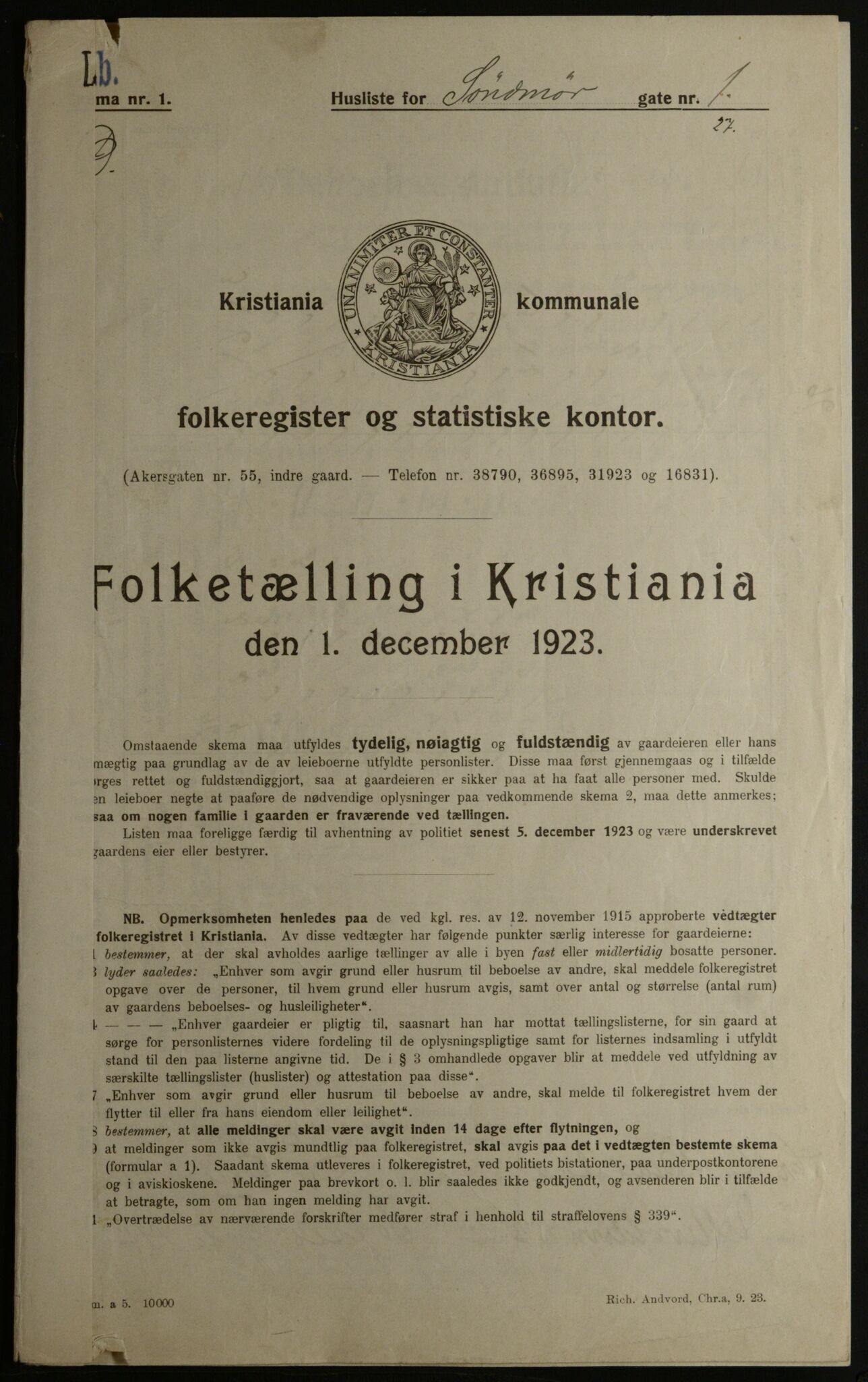 OBA, Municipal Census 1923 for Kristiania, 1923, p. 116057