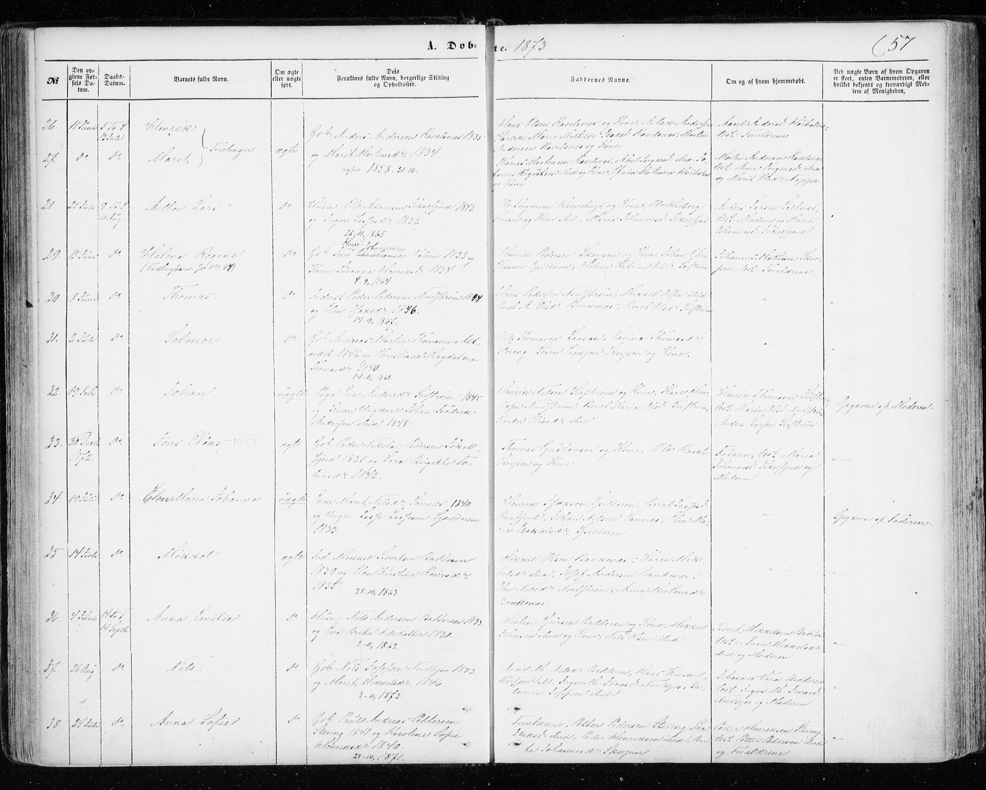 Skjervøy sokneprestkontor, SATØ/S-1300/H/Ha/Haa/L0011kirke: Parish register (official) no. 11, 1861-1877, p. 57