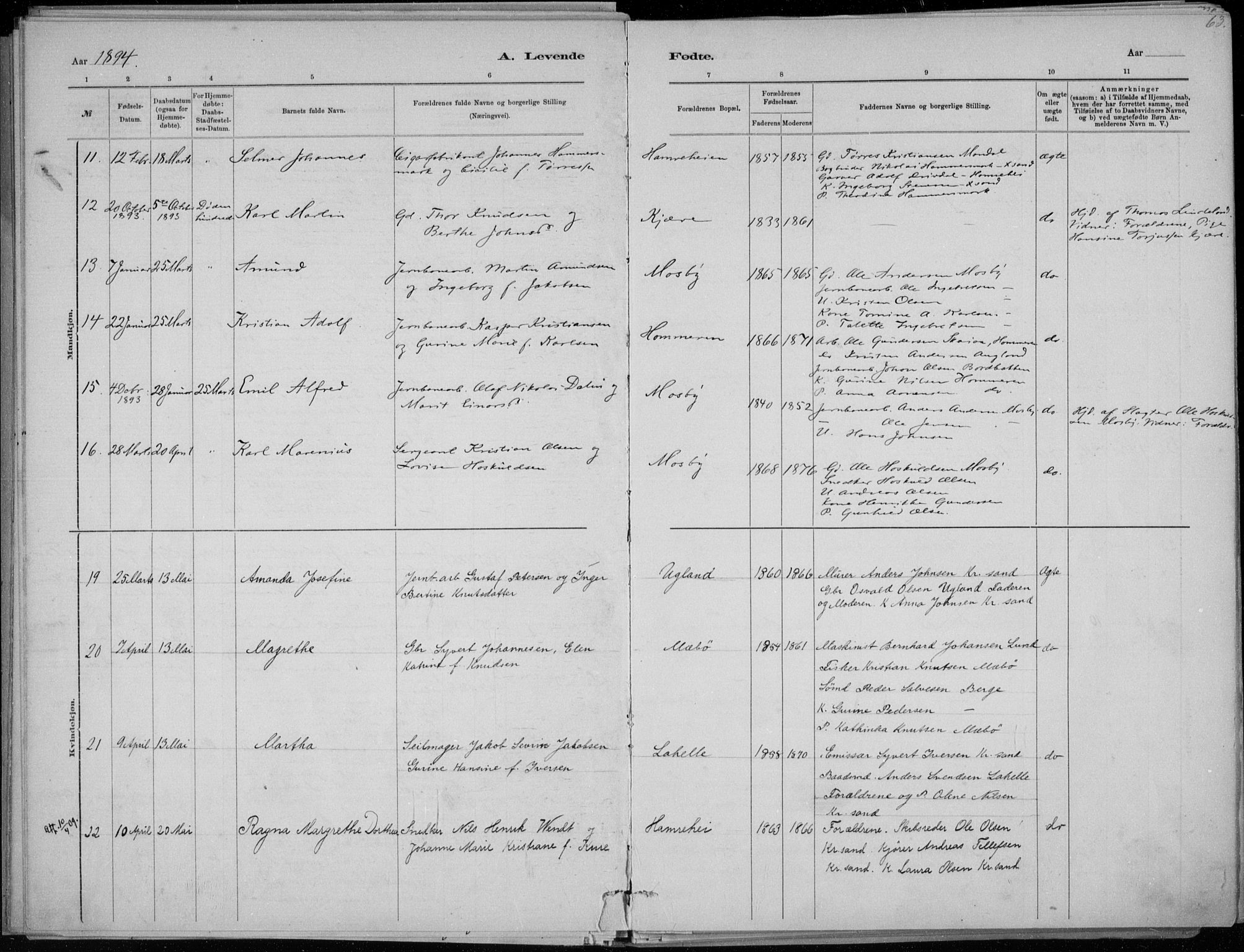 Oddernes sokneprestkontor, AV/SAK-1111-0033/F/Fa/Faa/L0009: Parish register (official) no. A 9, 1884-1896, p. 63