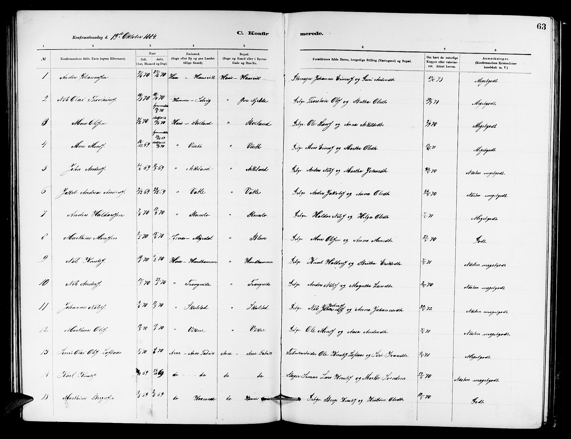 Haus sokneprestembete, AV/SAB-A-75601/H/Hab: Parish register (copy) no. B 2, 1878-1884, p. 63