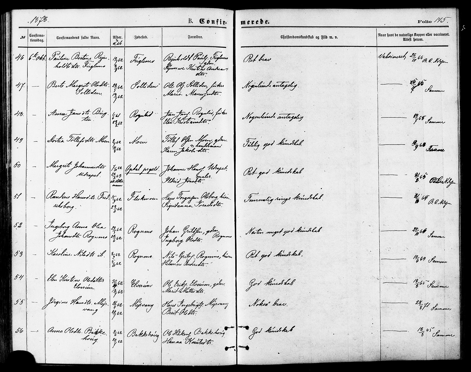 Målselv sokneprestembete, SATØ/S-1311/G/Ga/Gaa/L0005kirke: Parish register (official) no. 5, 1872-1884, p. 145