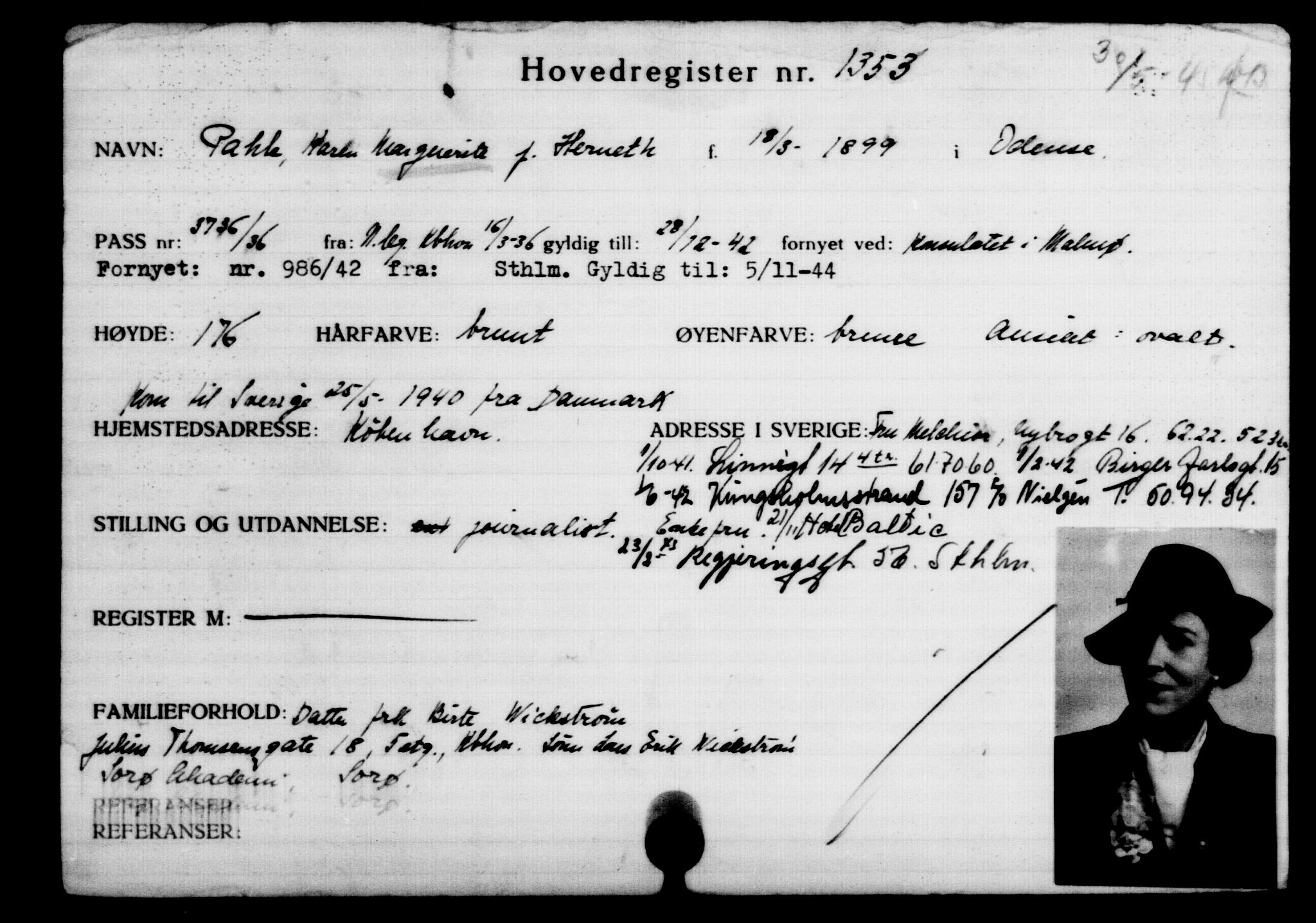 Utenriksstasjonene, Legasjonen i Stockholm, Flyktningkontoret, AV/RA-S-6753/V/Va/L0002: Kjesäterkartoteket, flyktninger med registreringsnr. 1001-2000, 1940-1945, p. 512