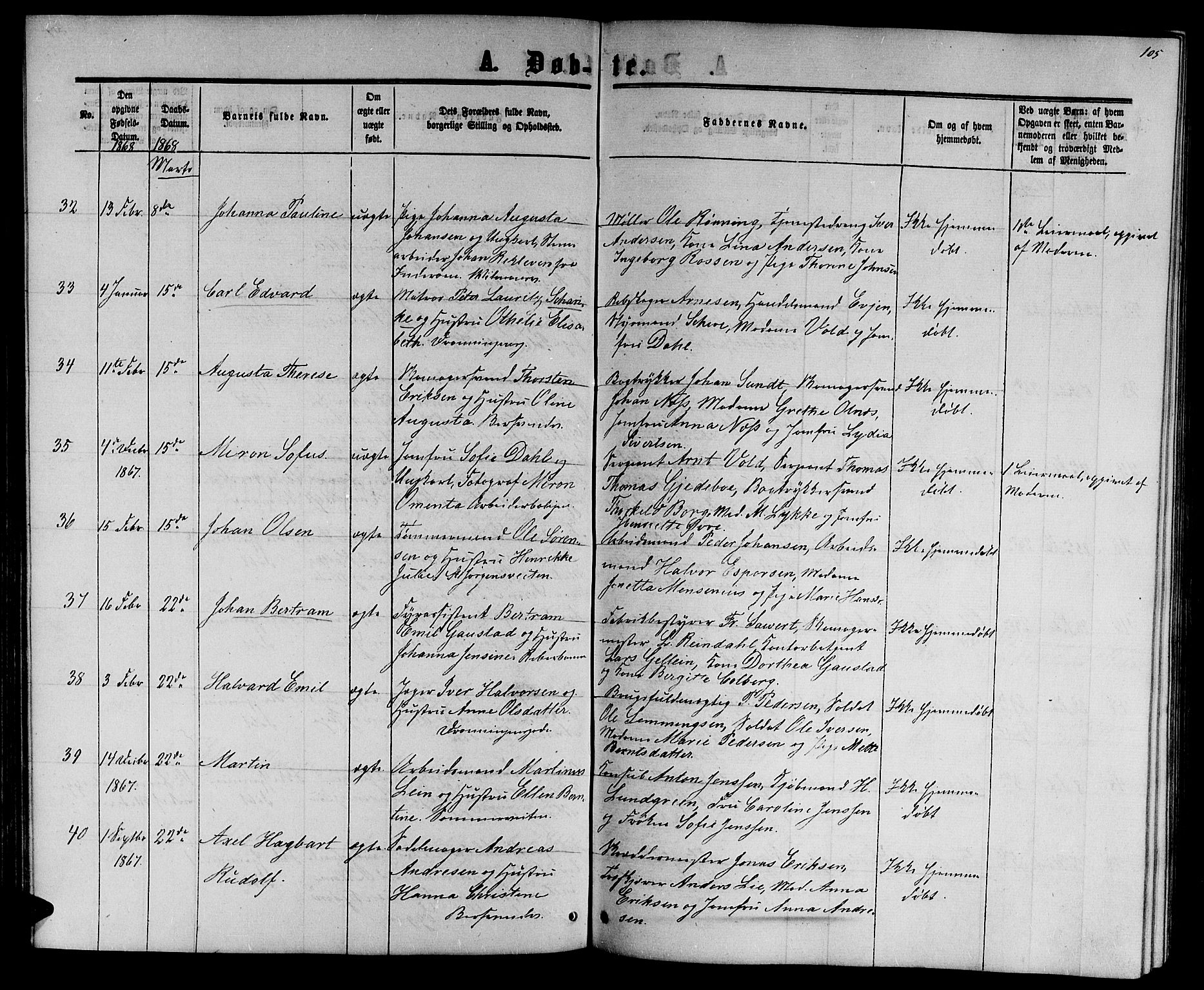 Ministerialprotokoller, klokkerbøker og fødselsregistre - Sør-Trøndelag, AV/SAT-A-1456/601/L0087: Parish register (copy) no. 601C05, 1864-1881, p. 105