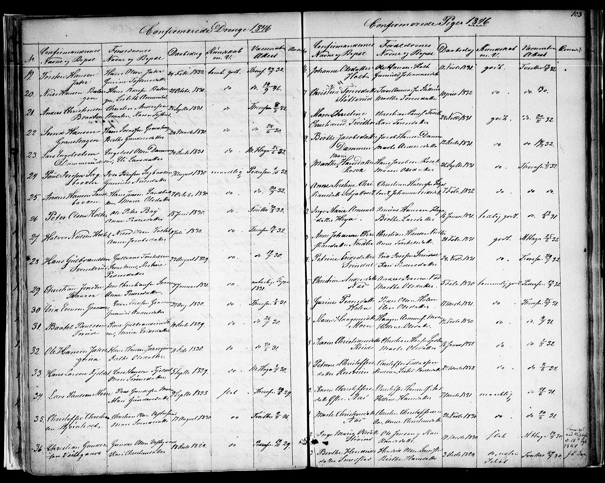 Fet prestekontor Kirkebøker, SAO/A-10370a/F/Fa/L0009: Parish register (official) no. I 9, 1843-1846, p. 103