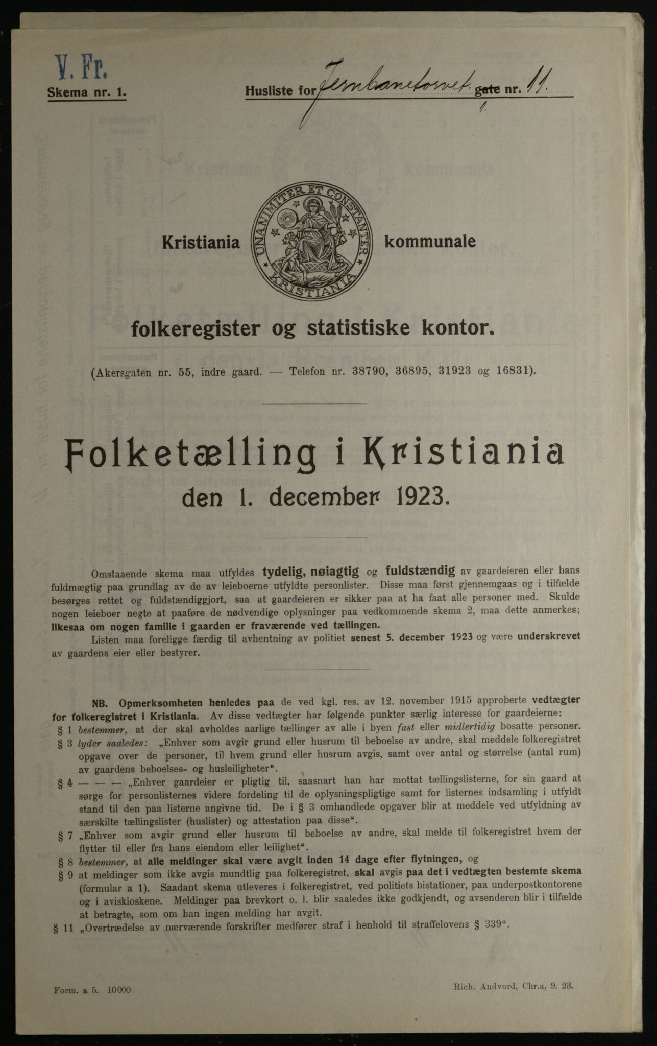 OBA, Municipal Census 1923 for Kristiania, 1923, p. 52589