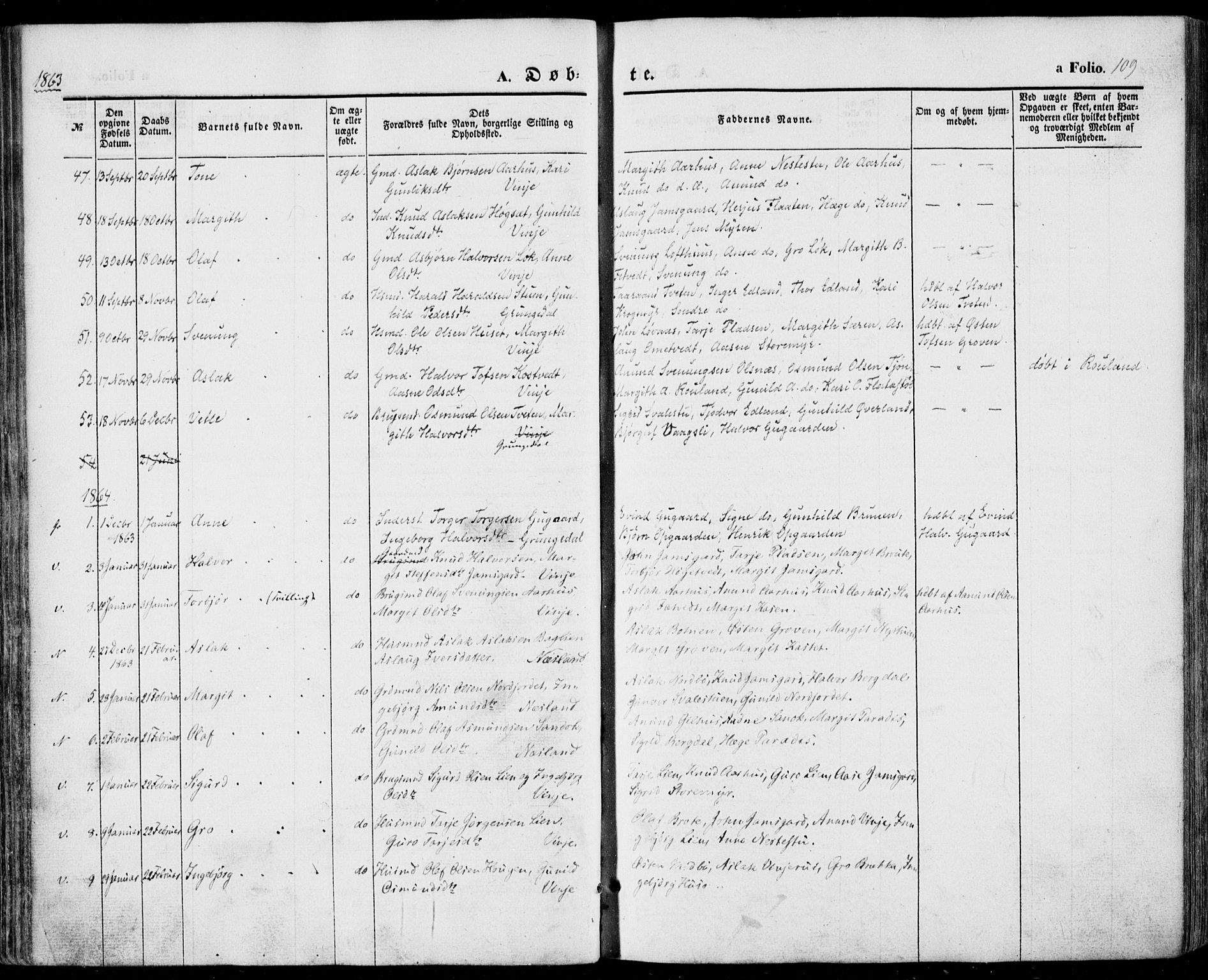 Vinje kirkebøker, SAKO/A-312/F/Fa/L0004: Parish register (official) no. I 4, 1843-1869, p. 109