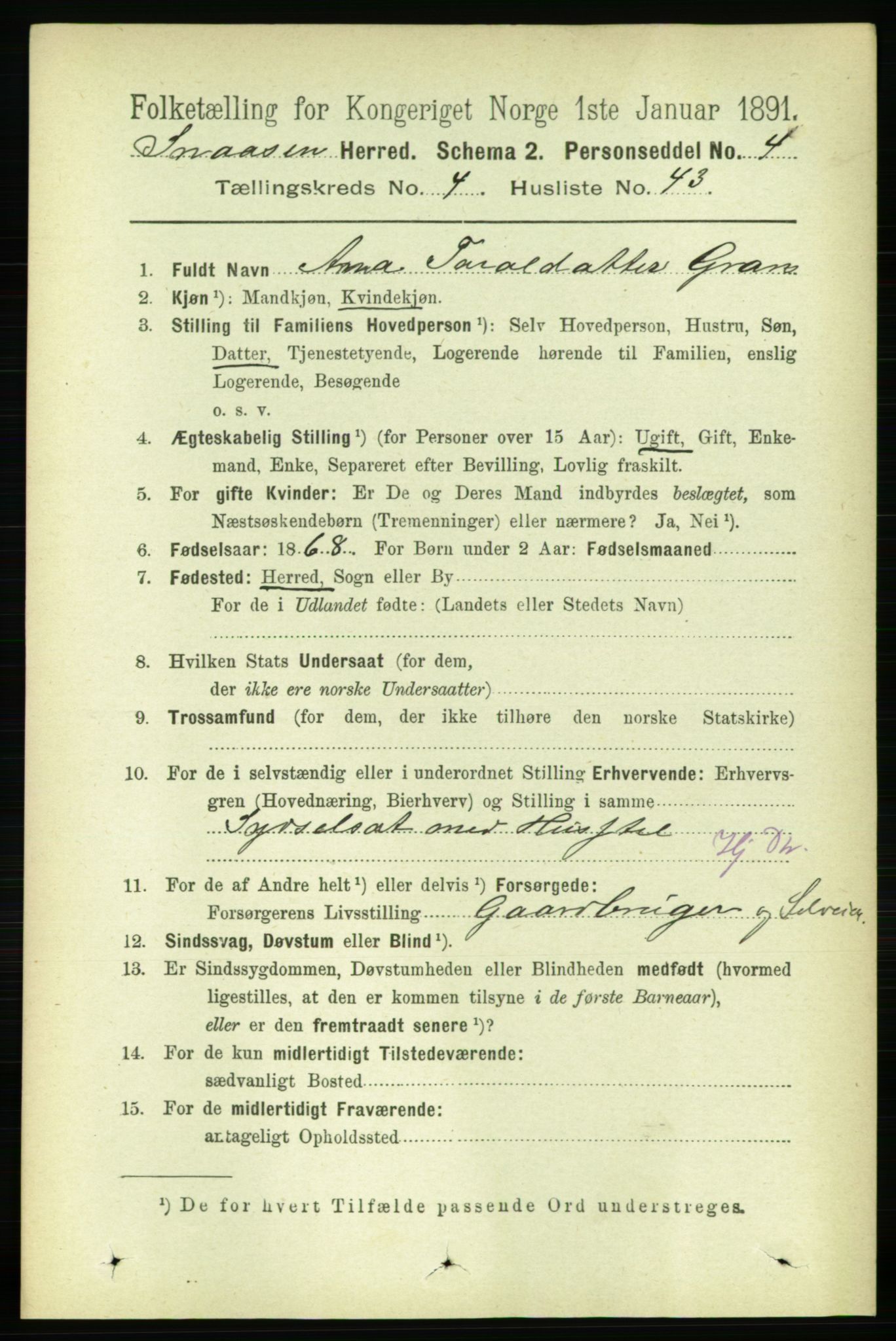 RA, 1891 census for 1736 Snåsa, 1891, p. 1333