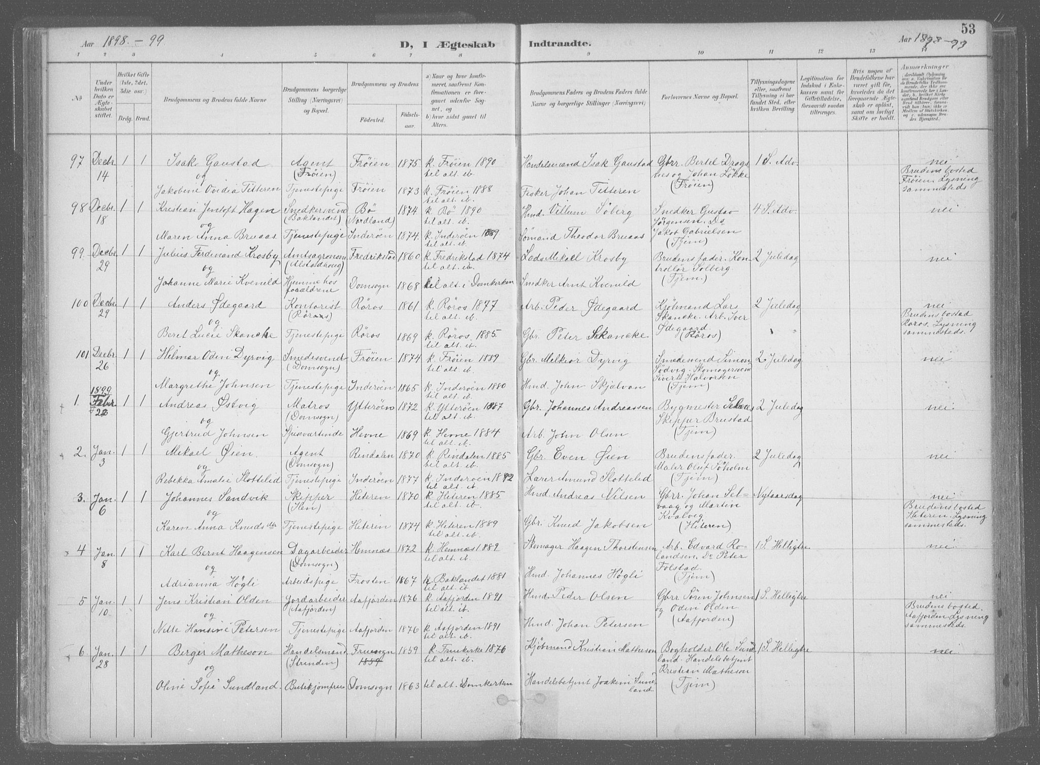 Ministerialprotokoller, klokkerbøker og fødselsregistre - Sør-Trøndelag, AV/SAT-A-1456/601/L0064: Parish register (official) no. 601A31, 1891-1911, p. 53