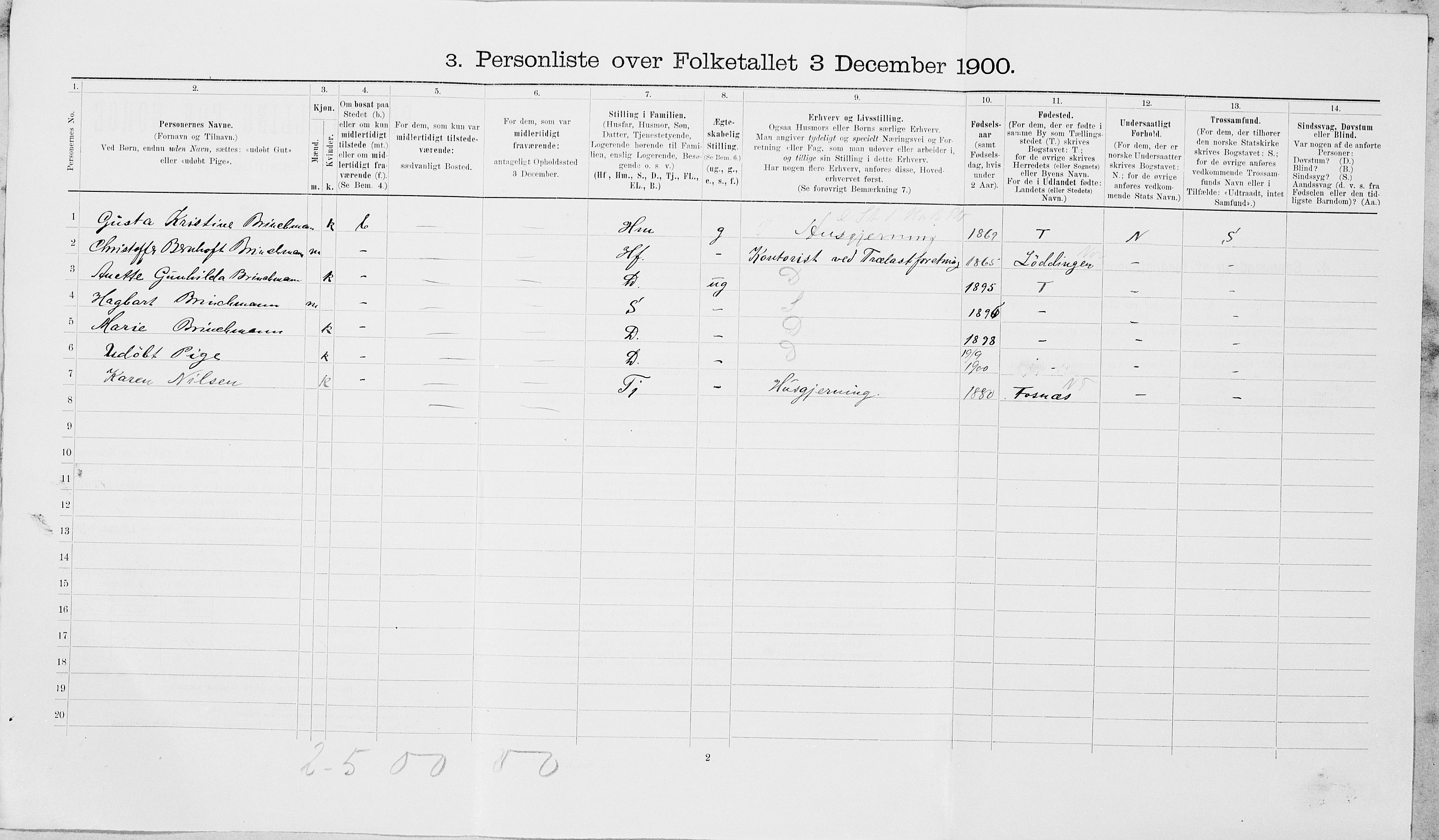 SAT, 1900 census for Namsos, 1900, p. 940